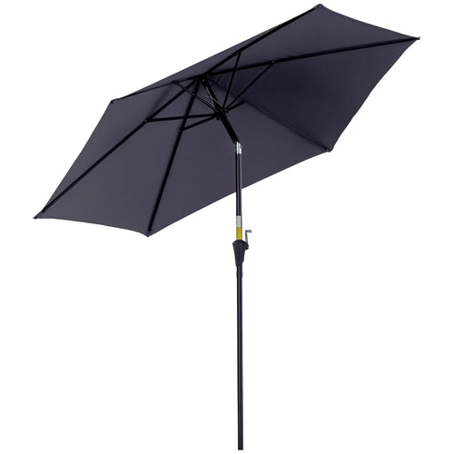 8.5FT Round Patio Umbrella, 6 Ribs, Tilt Canopy with Crank Handle, Grey