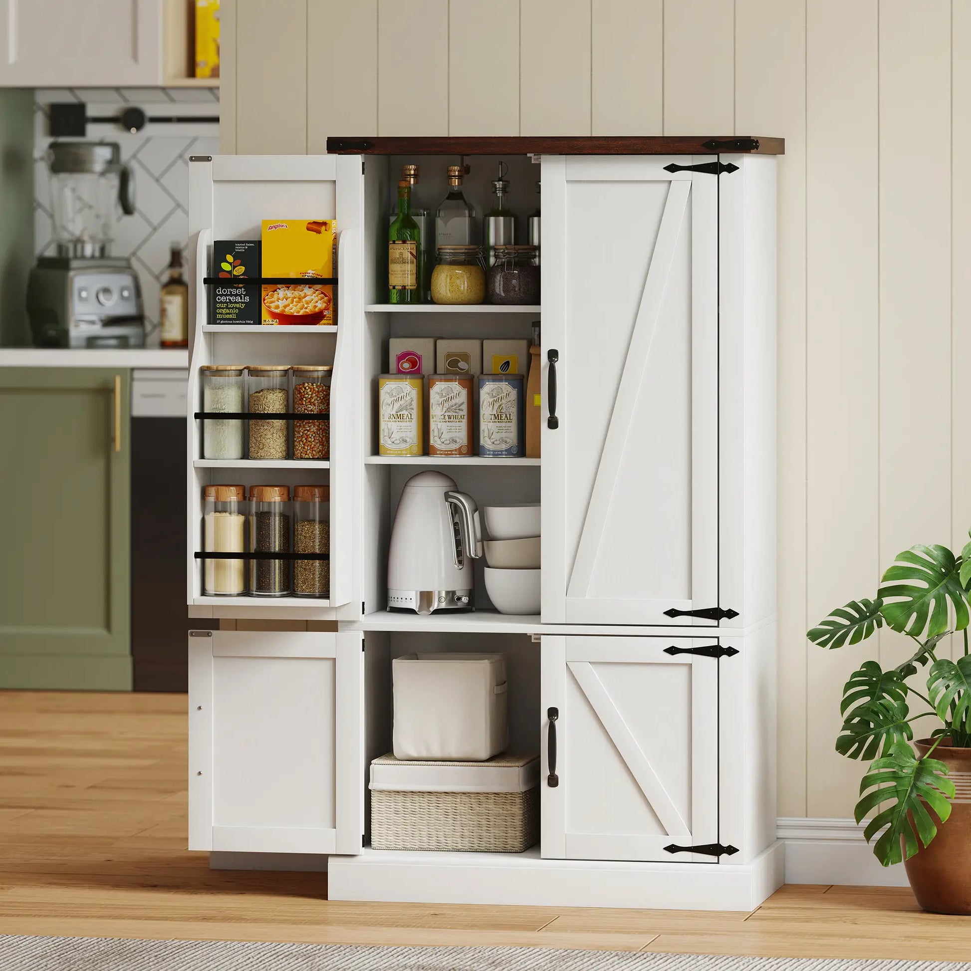 53.5 Inch Pantry Cabinet, Adjustable Shelves, 6 Door Spice Racks, White Kitchen Pantry Cabinets at Gallery Canada