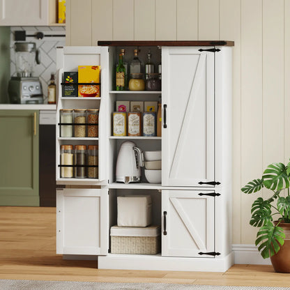 53.5 Inch Pantry Cabinet, Adjustable Shelves, 6 Door Spice Racks, White Kitchen Pantry Cabinets at Gallery Canada