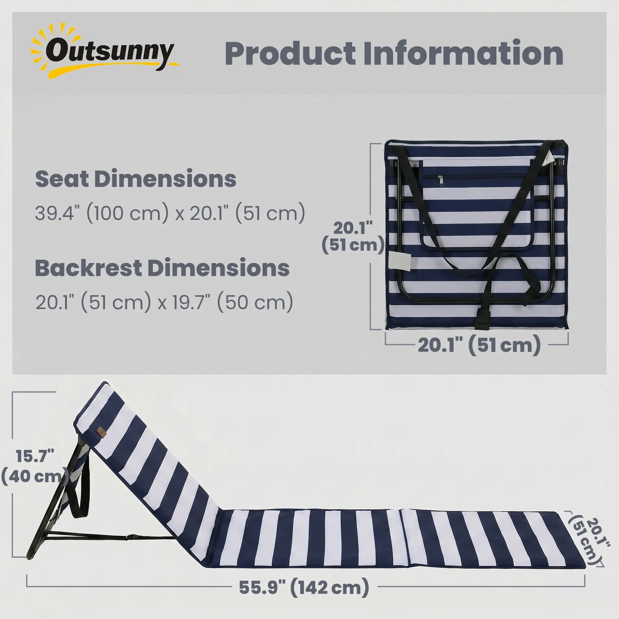 Foldable Lounge Chairs Set, Adjustable Backrest, Blue White Beach Accessories at Gallery Canada