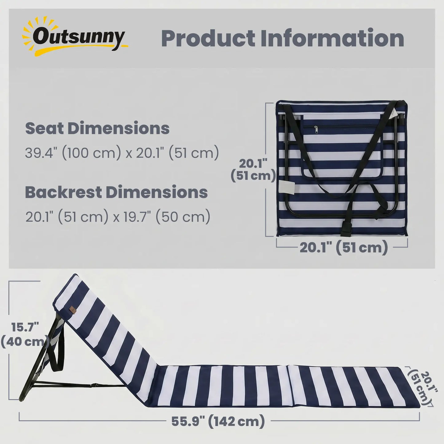Foldable Lounge Chairs Set, Adjustable Backrest, Blue White Beach Accessories at Gallery Canada