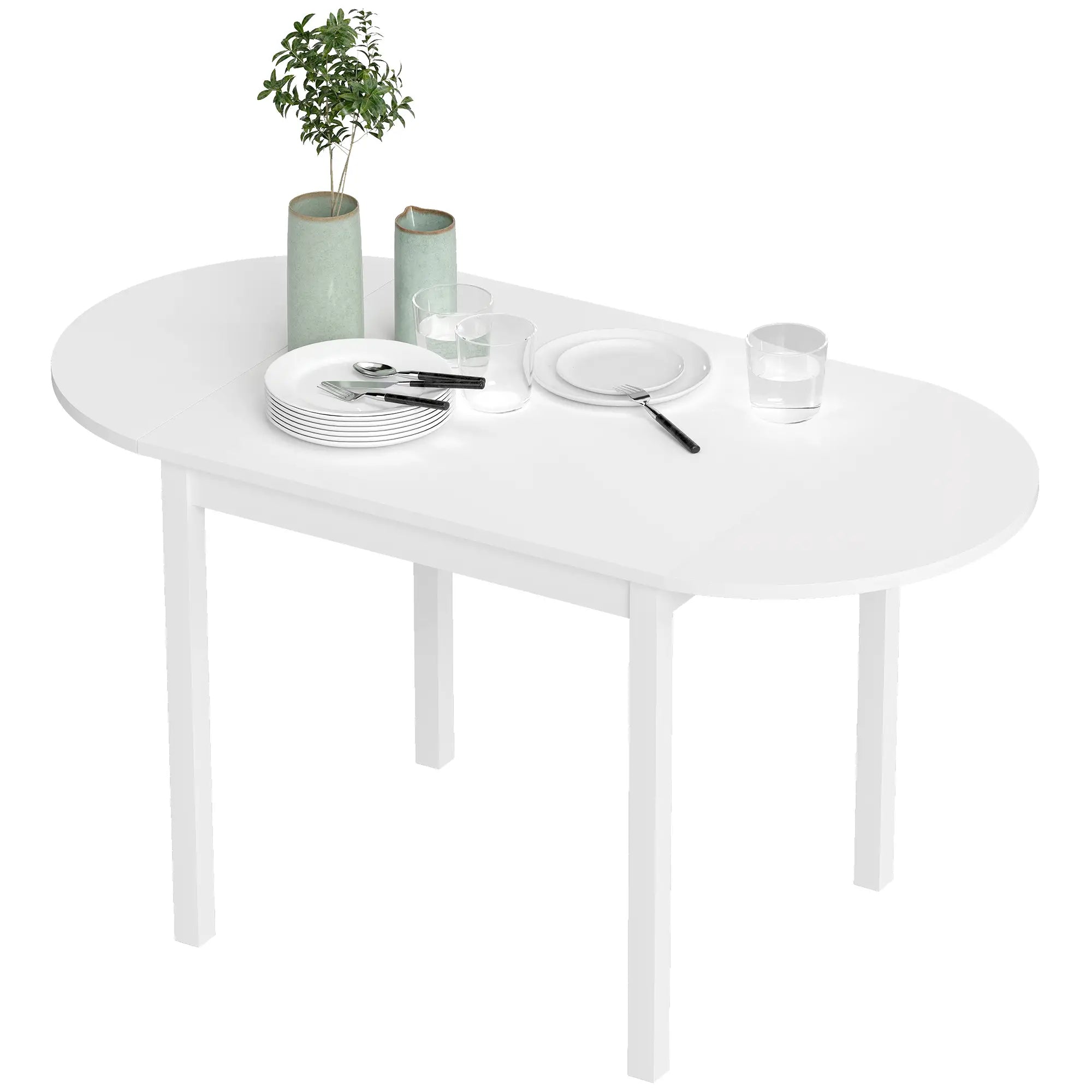 Solid Wood Kitchen Table, Drop Leaf, Folding Dining Table, White Dining Tables White at Gallery Canada