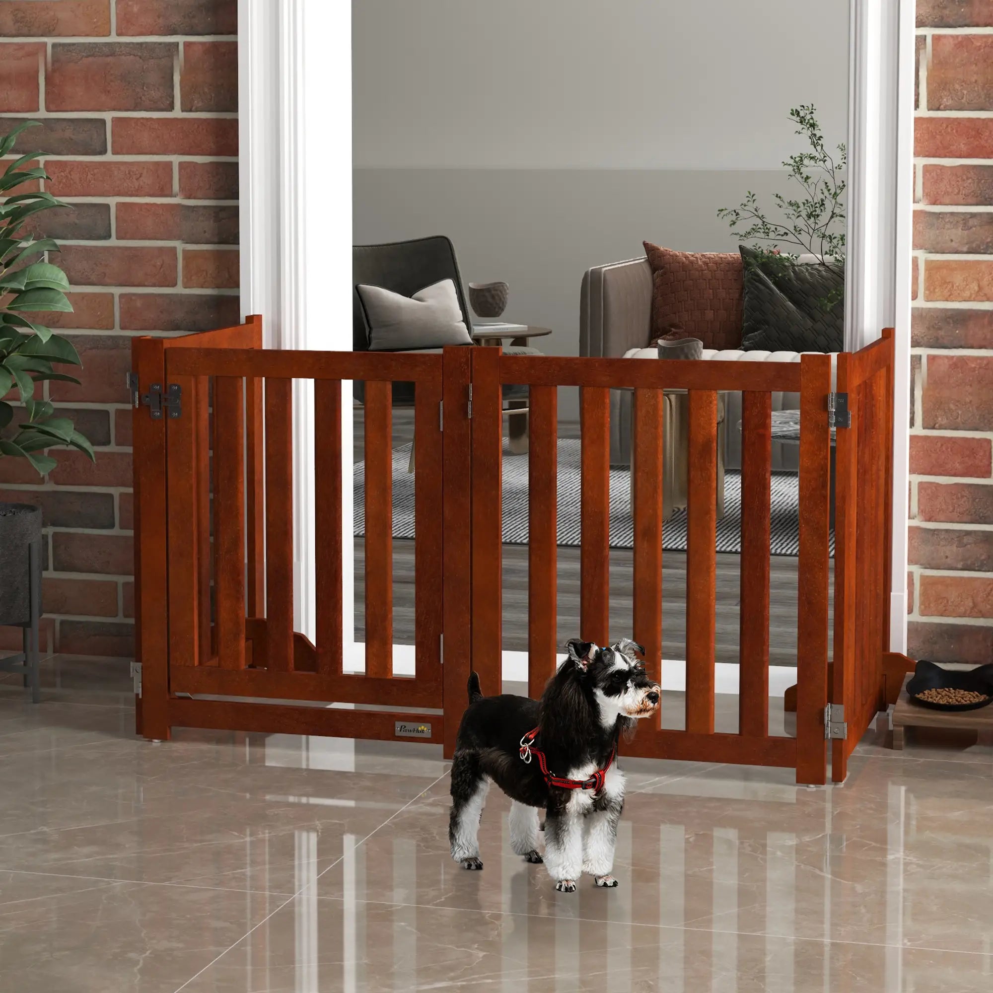 Foldable Dog Gate With Door, 4 Panels Freestanding, Brown Houses, Kennels & Pens at Gallery Canada