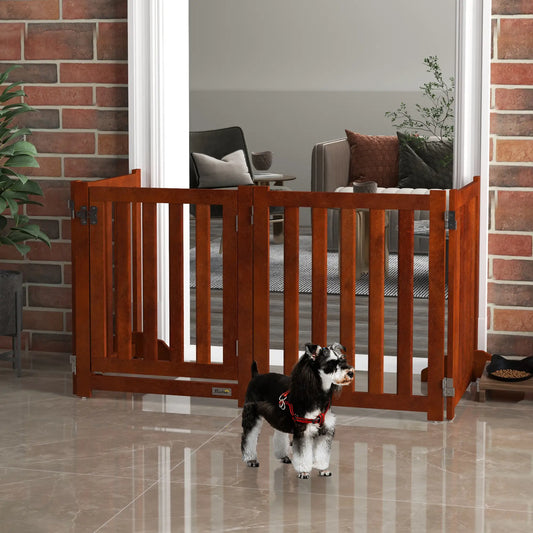 Foldable Dog Gate With Door, 4 Panels Freestanding, Brown Houses, Kennels & Pens Brown at Gallery Canada