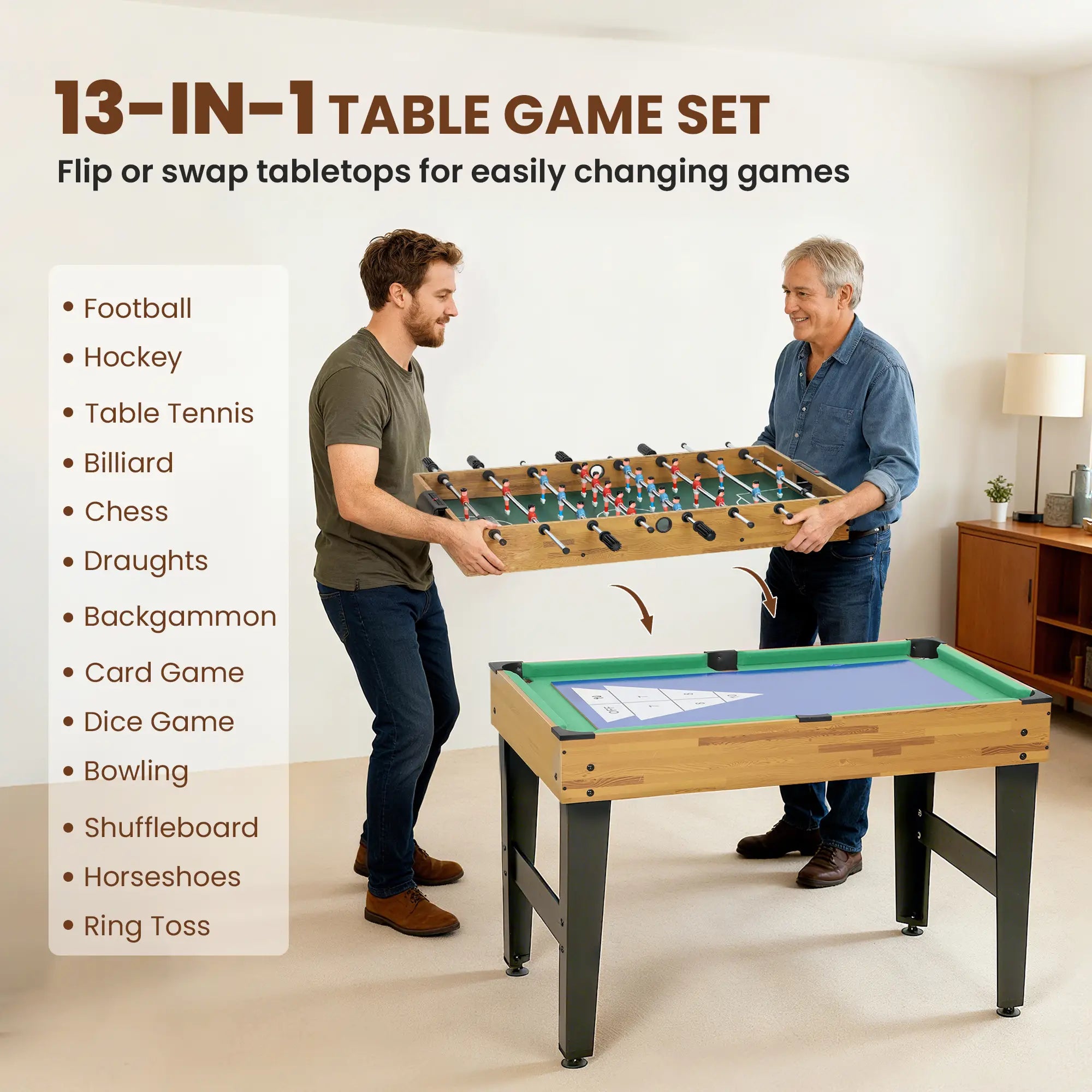 48 in Multi Game Table, 13-in-1 Combo, Light Walnut Game Tables at Gallery Canada