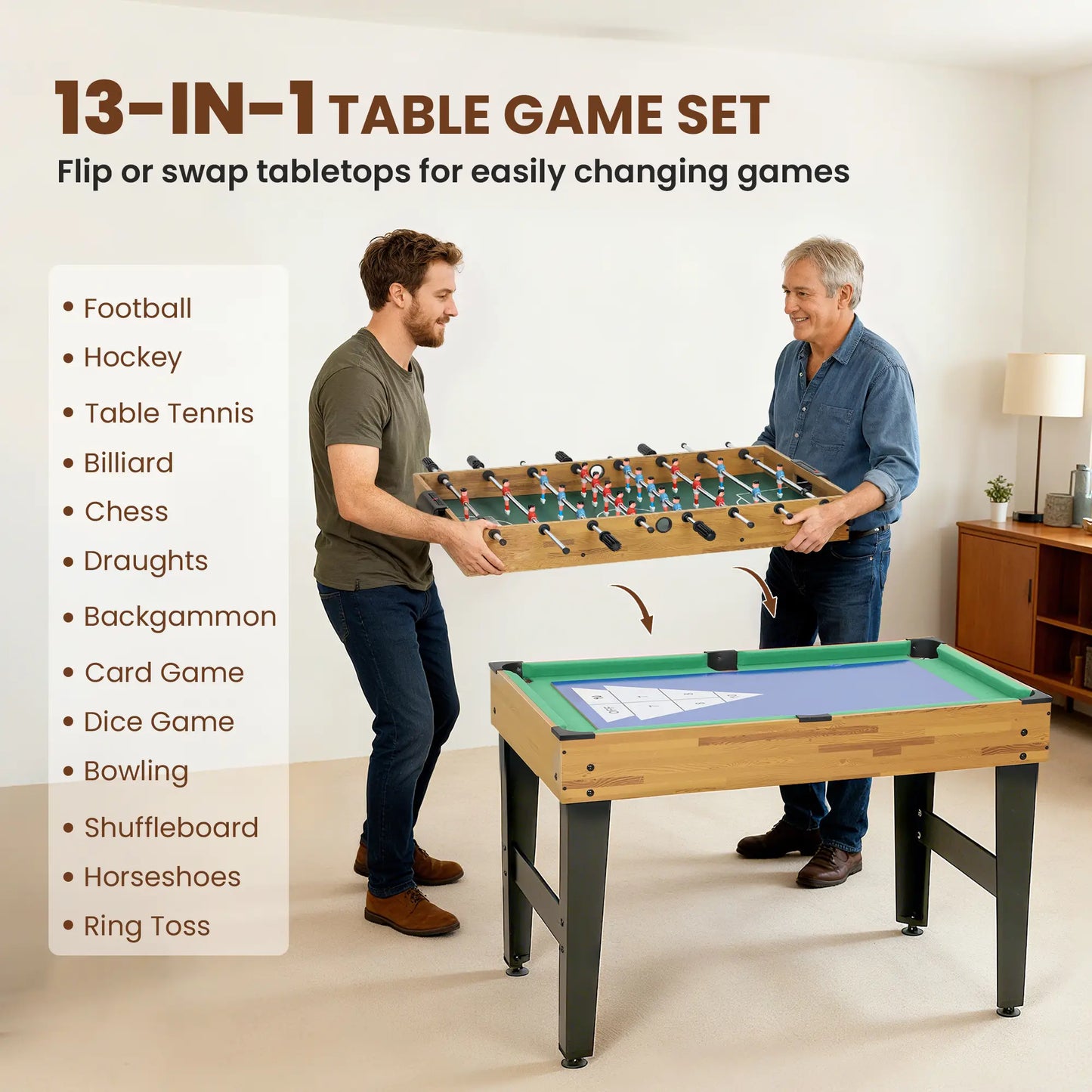 48 in Multi Game Table, 13-in-1 Combo, Light Walnut Game Tables at Gallery Canada