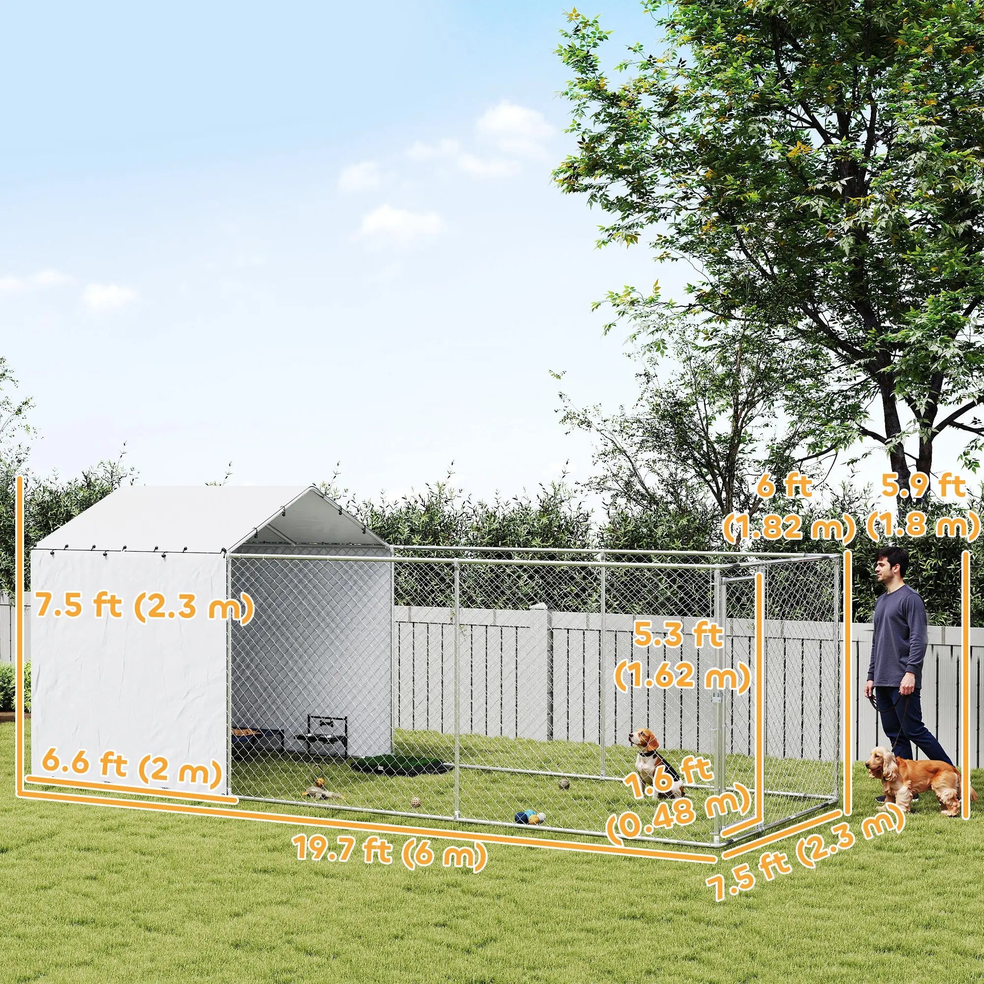 Galvanized Steel Dog Kennel, Waterproof UV-Resistant Cover, 19.7' x 7.5' x 7.5' Houses, Kennels & Pens at Gallery Canada