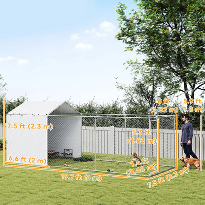 Galvanized Steel Dog Kennel, Waterproof UV-Resistant Cover, 19.7' x 7.5' x 7.5' Houses, Kennels & Pens at Gallery Canada