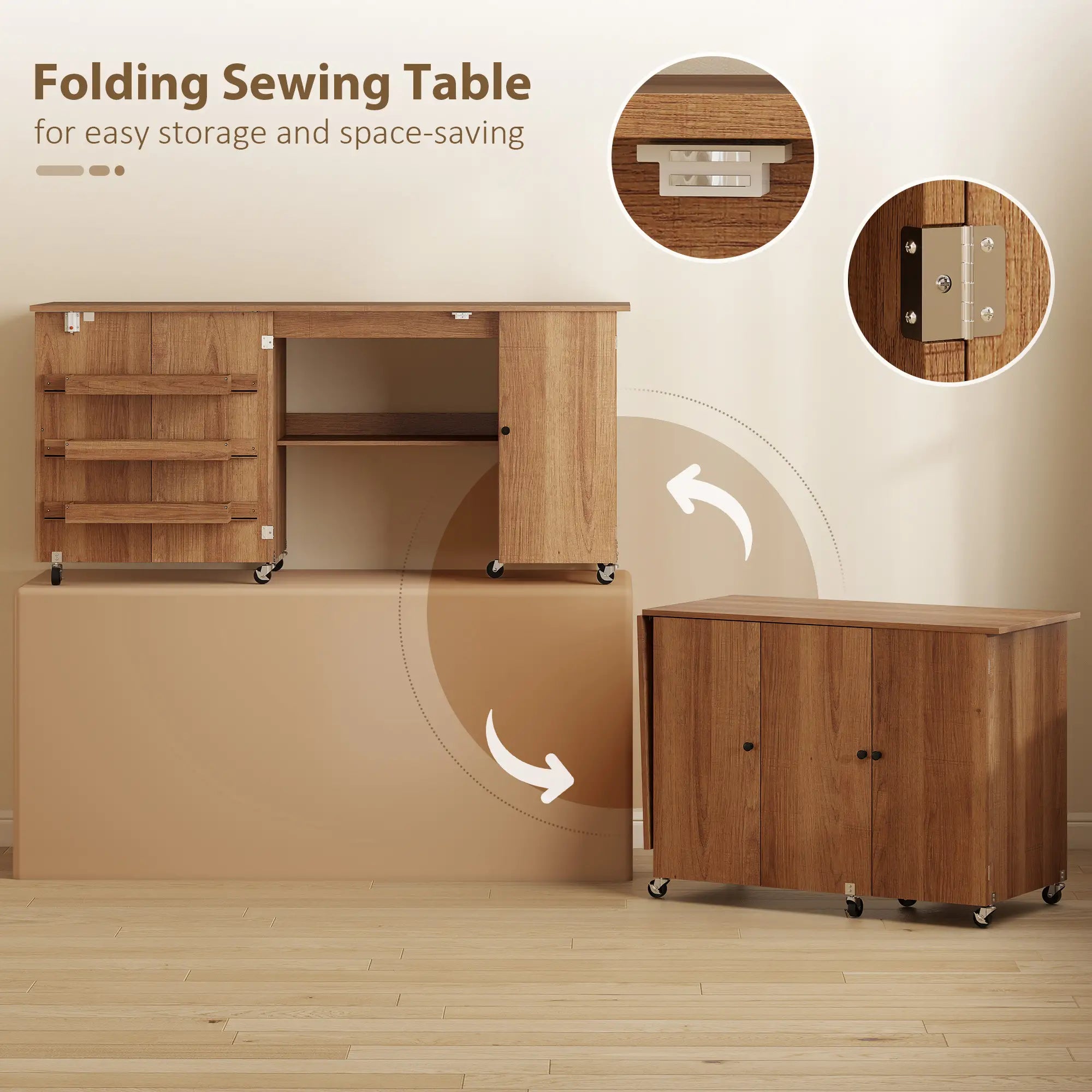 Sewing Machine Table, Drop Leaf, 2 Doors, Adjustable Shelf, Brown Sewing Cabinets at Gallery Canada