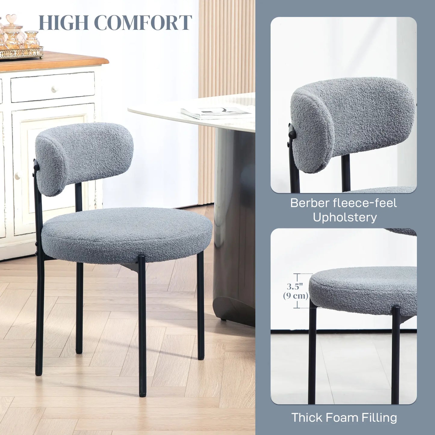 4 Pc Kitchen Chairs, Modern Dining, Berber Fleece Upholstery, Steel Legs, Grey Dining Chairs at Gallery Canada