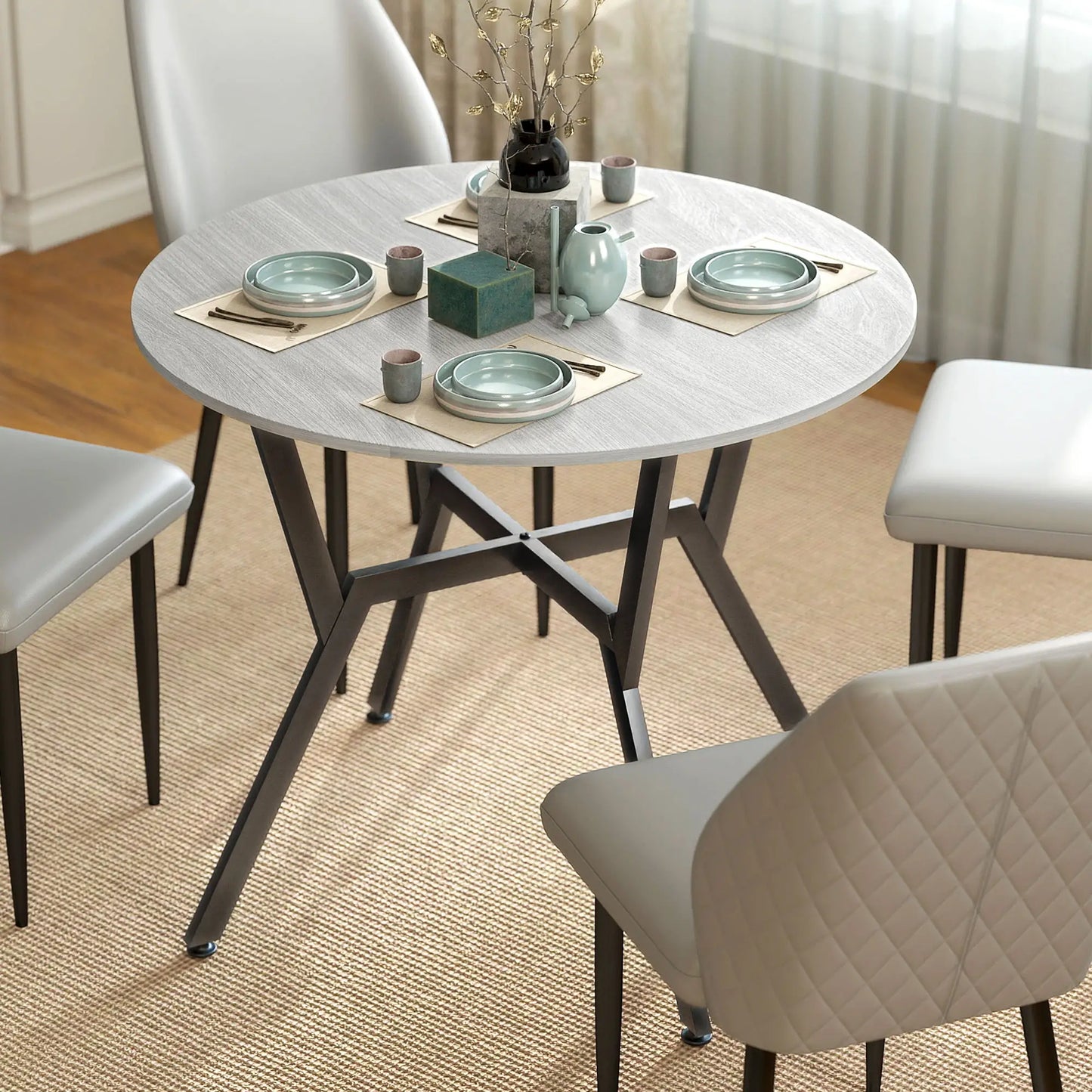35" Round Dining Table, Steel Frame, Small Kitchen Table, Grey Dining Tables at Gallery Canada