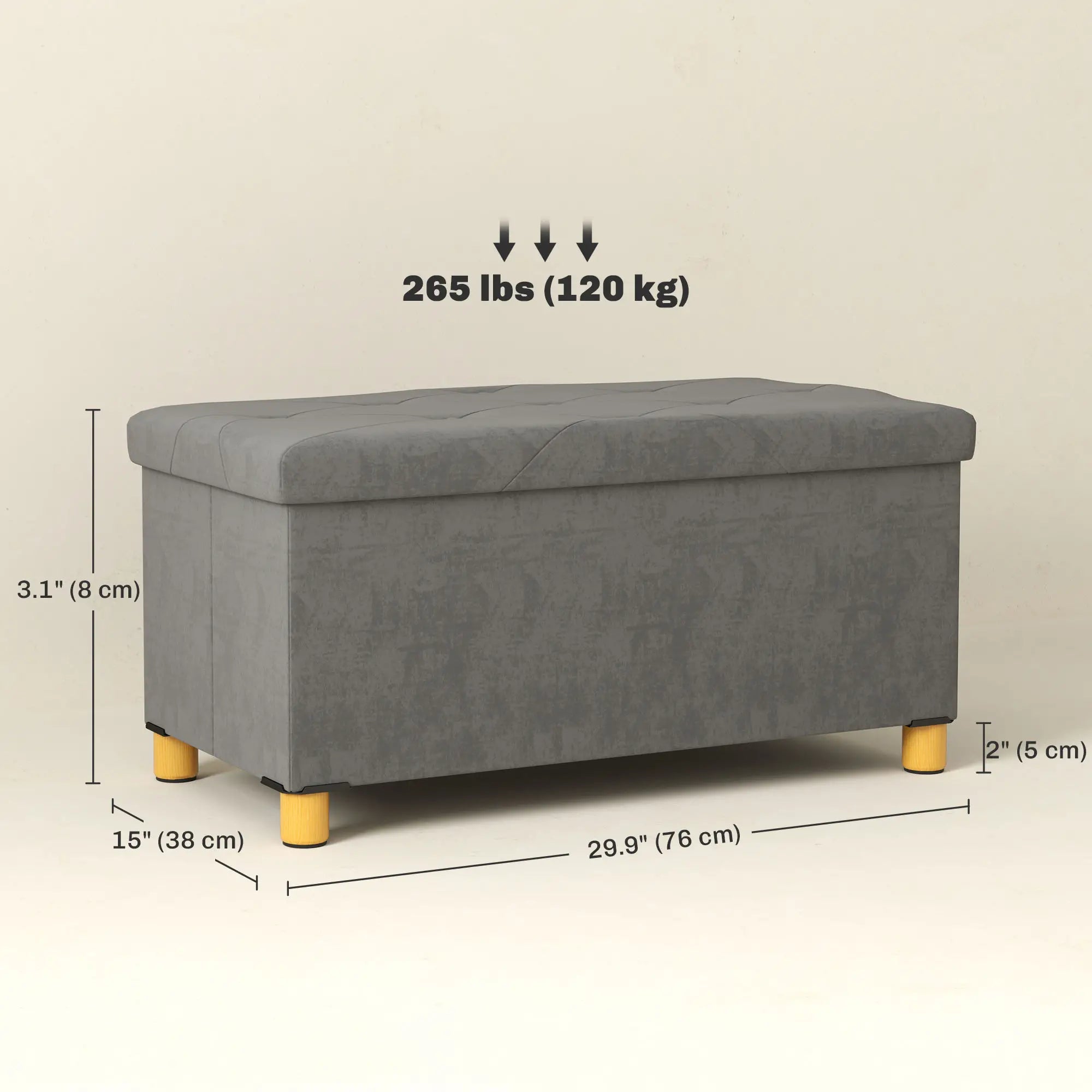 Storage Ottoman Bench, Velvet Upholstered Foldable Footrest, Wood Legs Storage Ottomans & Benches at Gallery Canada