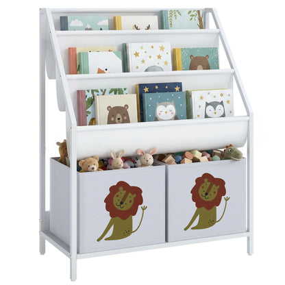 3-Tier Sling Bookshelf With Toy Storage, Montessori Organizer
