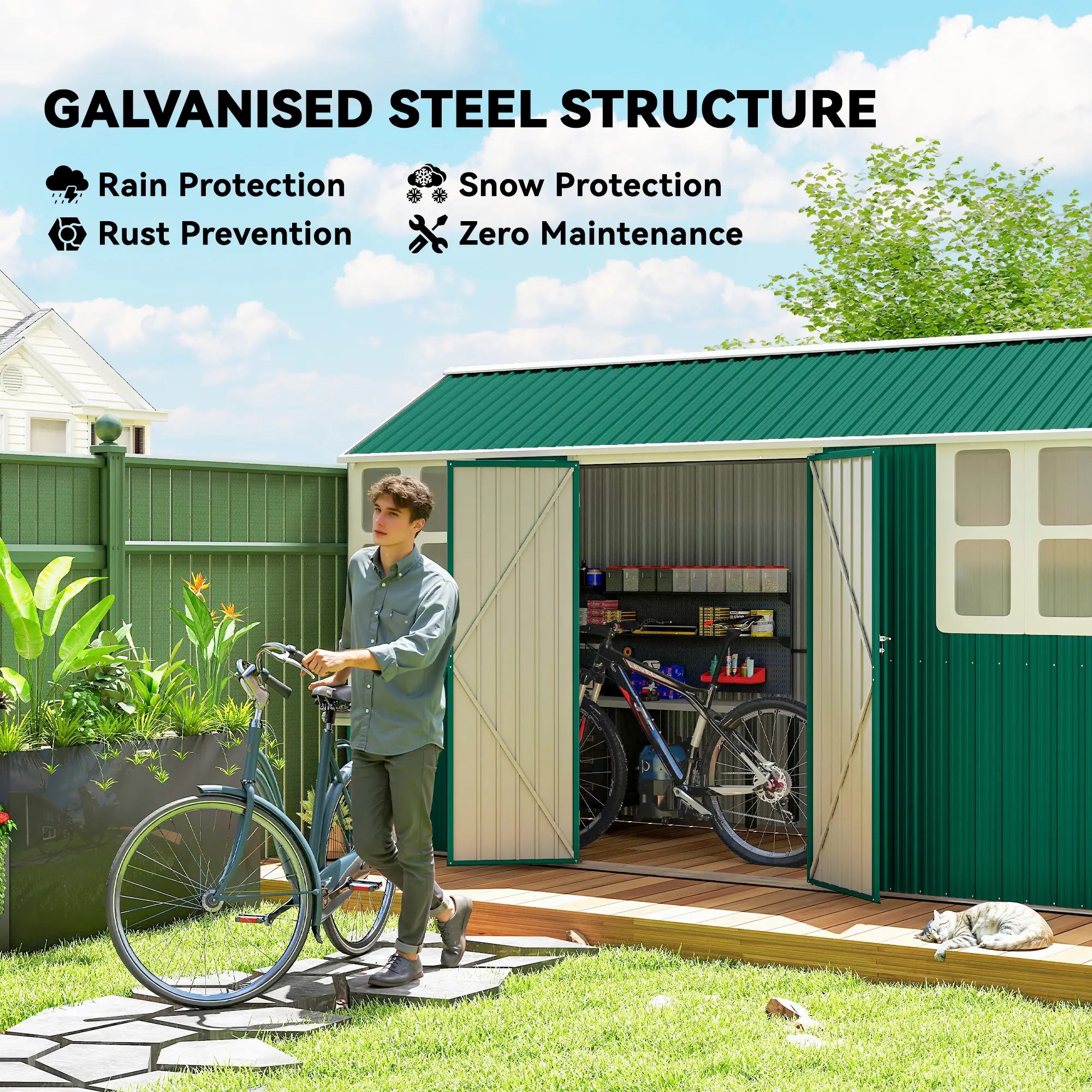 12' x 5.5' Metal Storage Shed, Outdoor Tool House, Green Sheds at Gallery Canada