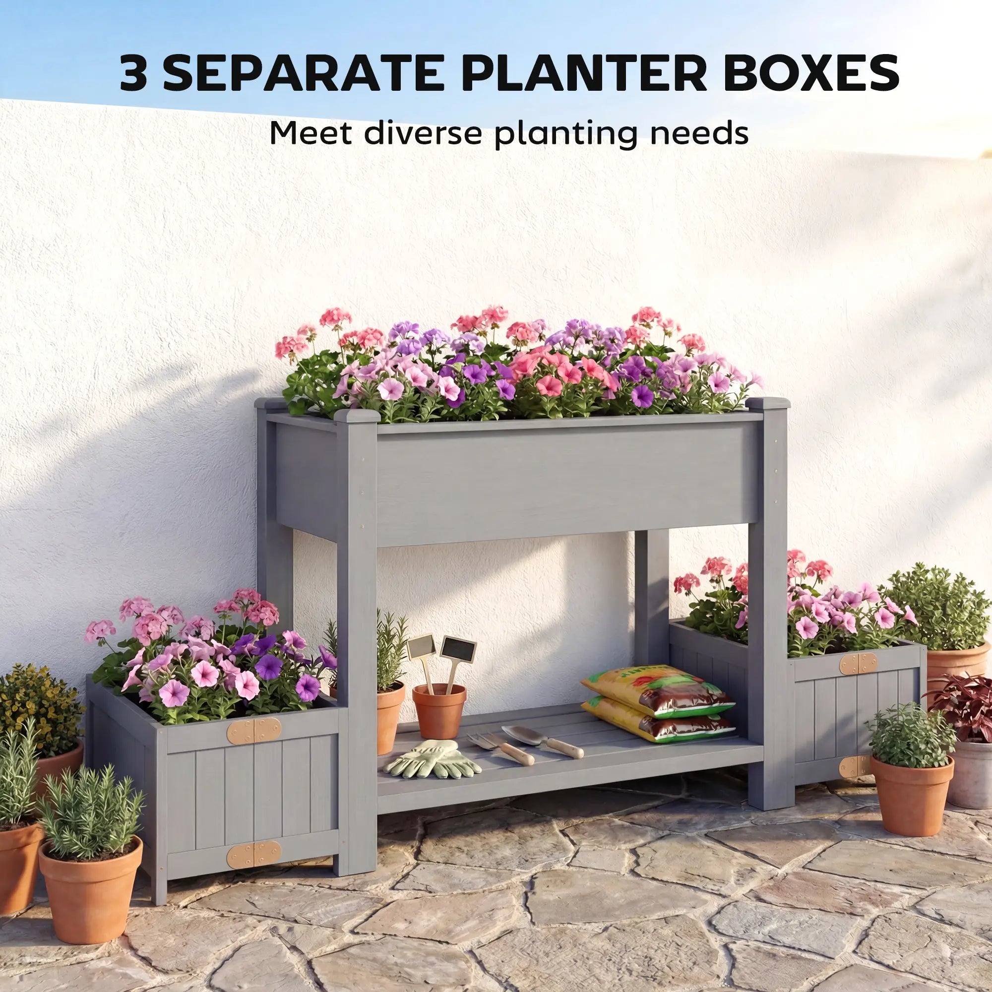 Wooden Raised Garden Bed, 2 Foldable Side Pots, Storage Shelf, Drainage Holes Elevated Garden Beds at Gallery Canada