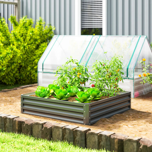 4' x 4' x 1' Galvanized Steel Raised Garden Bed, Light Grey