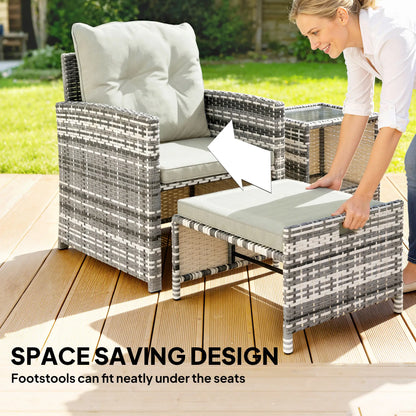 5 Piece Patio Furniture Set, Wicker Chairs With Ottomans, 2-Tier Glass Coffee Table, Grey/Cream White Patio Furniture Sets at Gallery Canada