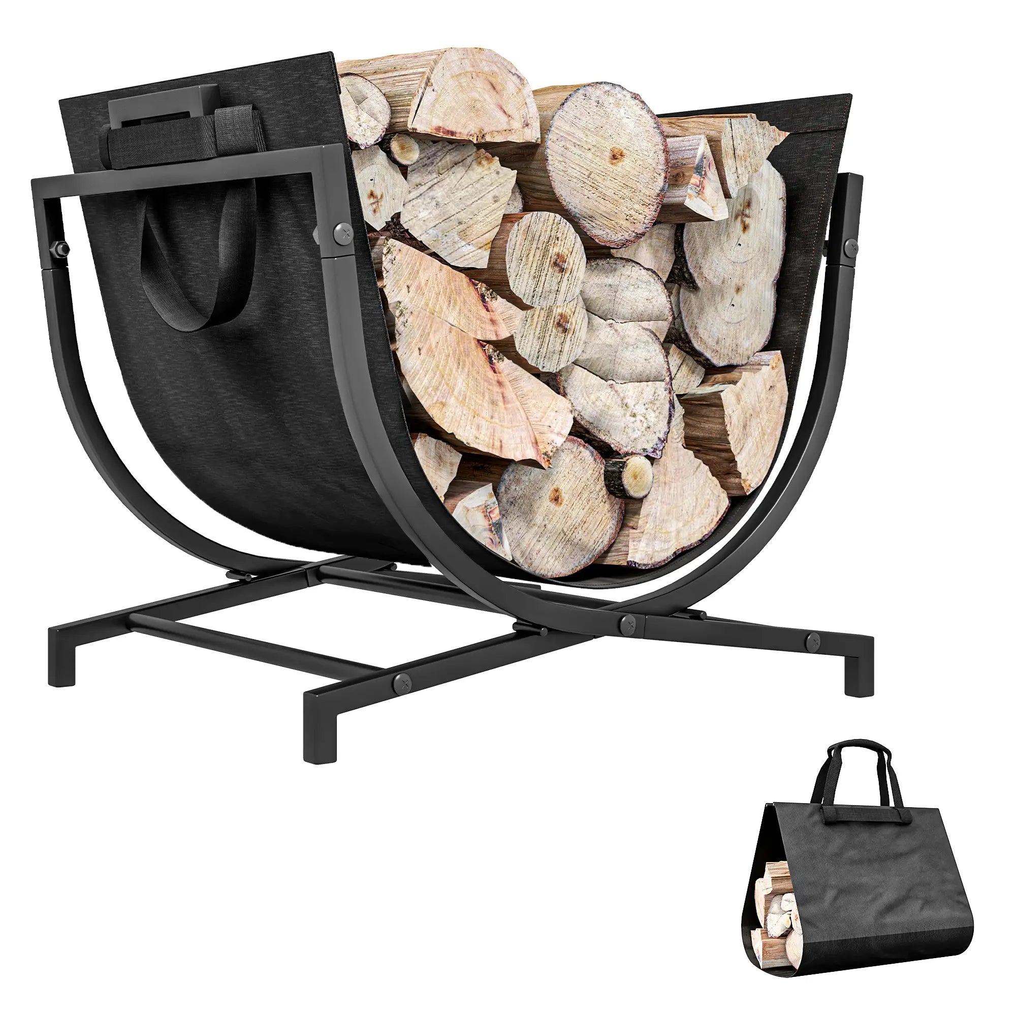 Firewood Rack, Foldable 17 Inch, with Removable Log Carrier, Black Firewood Racks at Gallery Canada