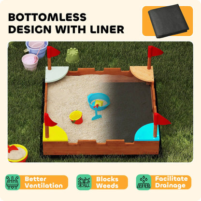 Kids Wooden Sandbox, 4 Colorful Seats, Ground Liner, Brown Sandboxes & Accessories at Gallery Canada