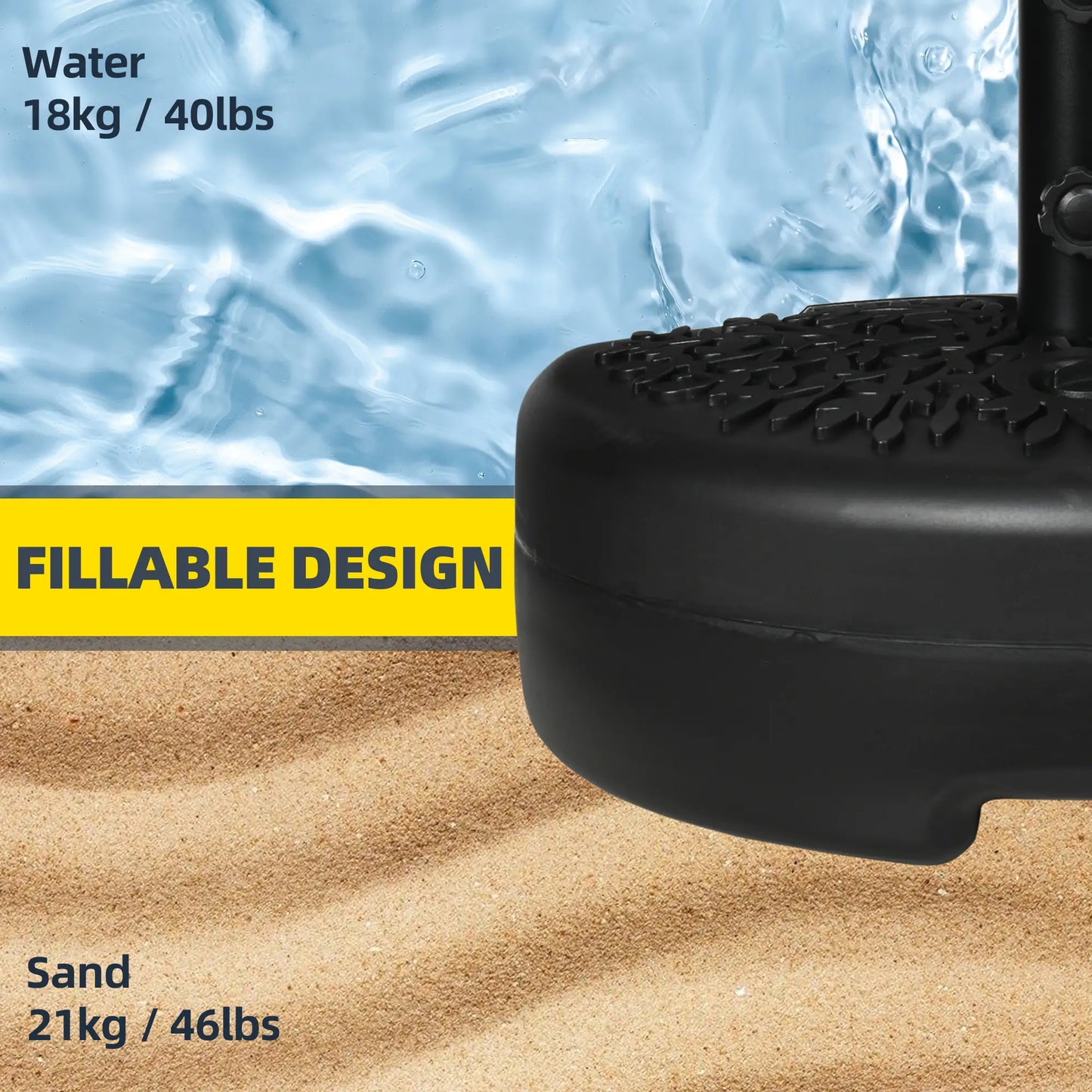 Half Round Umbrella Base, 40lb Water or 46lb Sand, Black Umbrella Bases at Gallery Canada