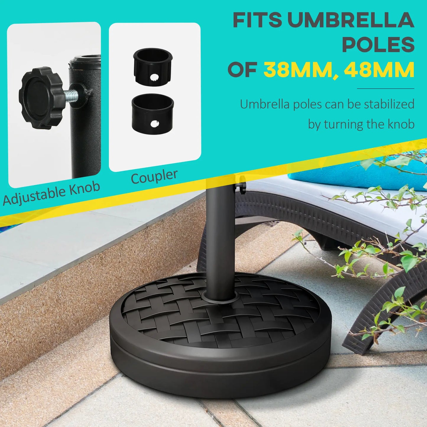 40lbs. Concrete Umbrella Base, Rattan Effect, Heavy Duty, Black Umbrella Bases at Gallery Canada