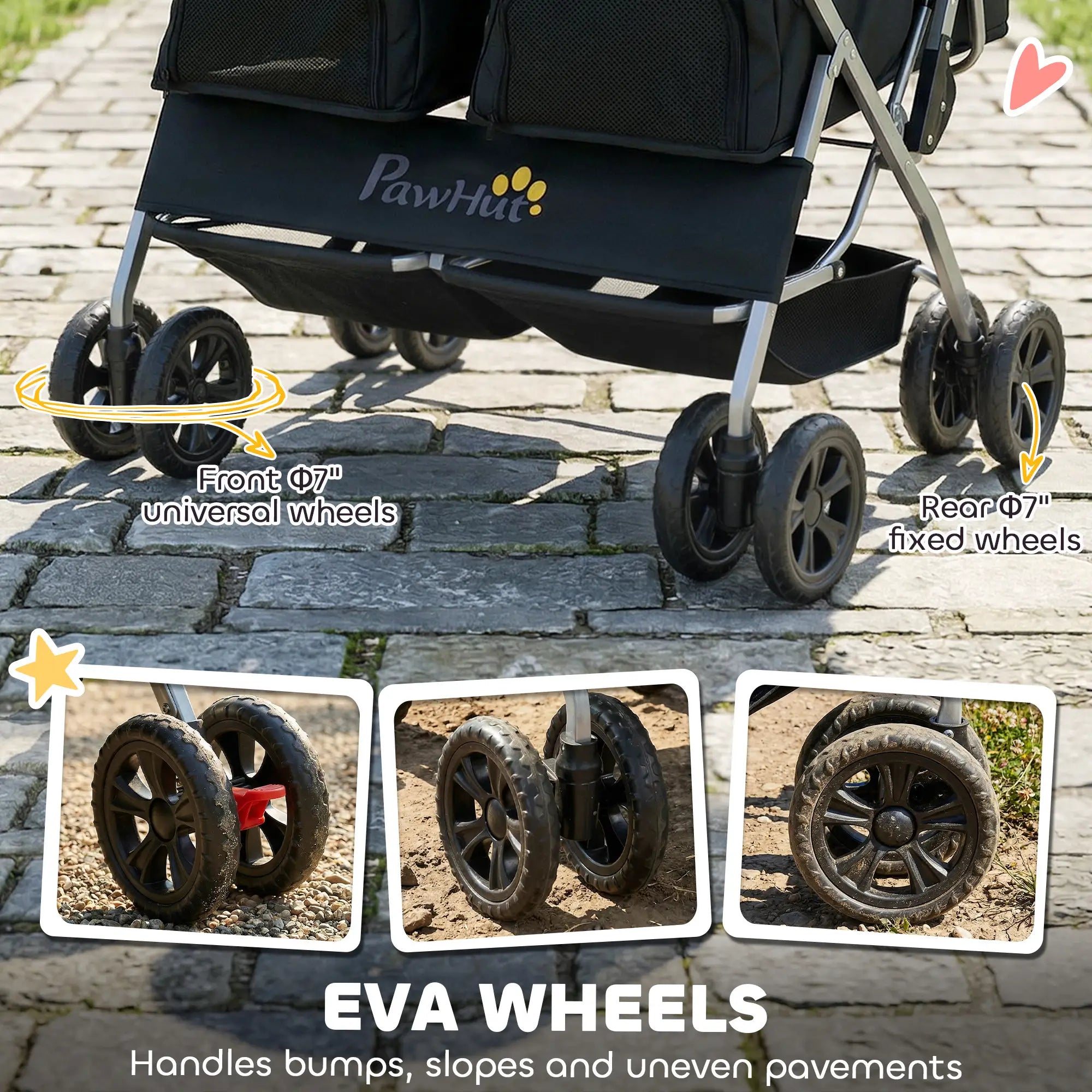 Double Pet Stroller, Foldable Dog Stroller with 2-Seater Carrier, Sunshade, Removable Pad, Safety Belt, Storage Basket Dog Bike Trailers & Strollers at Gallery Canada