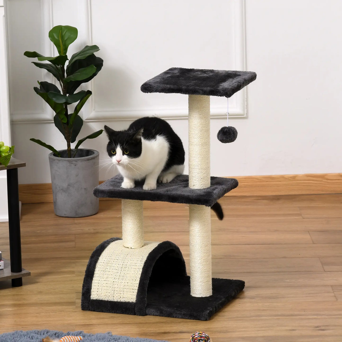 28" Cat Tree with Scratching Post, Pad, Toy Ball, Grey Cat Towers at Gallery Canada