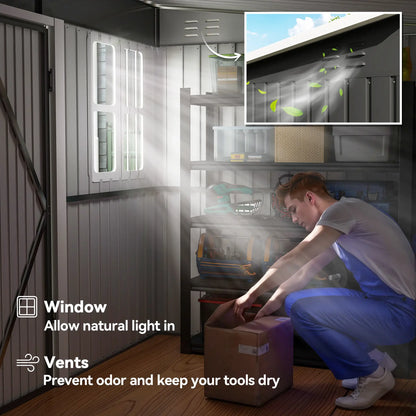 8.5' x 6' Galvanised Steel Outdoor Storage Shed, Lockable Doors, Dark Grey Sheds at Gallery Canada