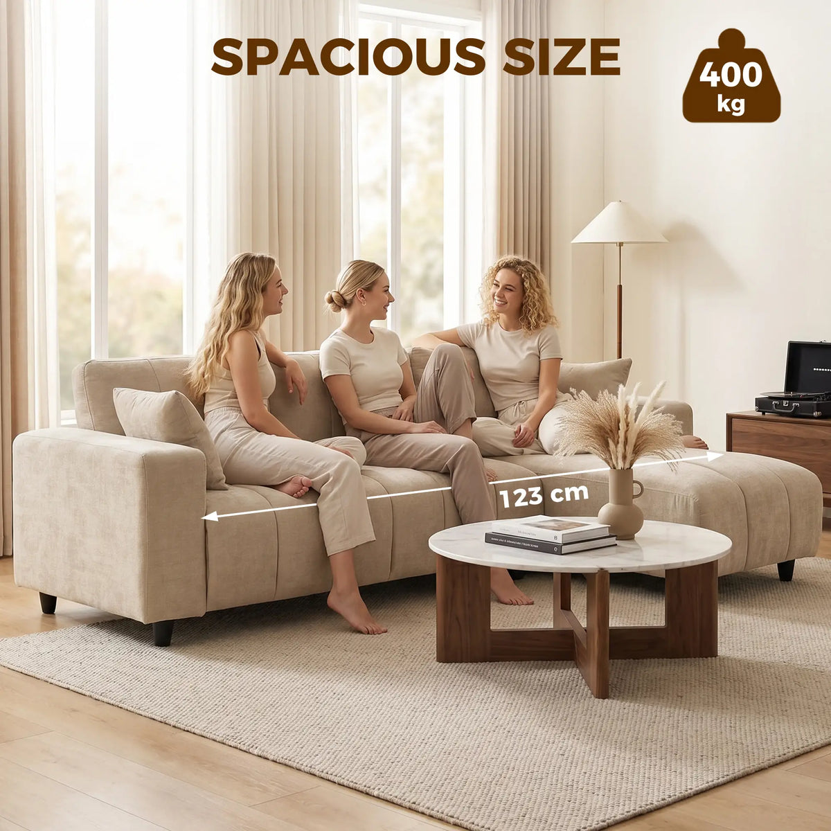 3-Seater L-Shape Sectional Sofa with Chaise, Spring Cushion, Pillows, Beige L Shaped Couchs at Gallery Canada