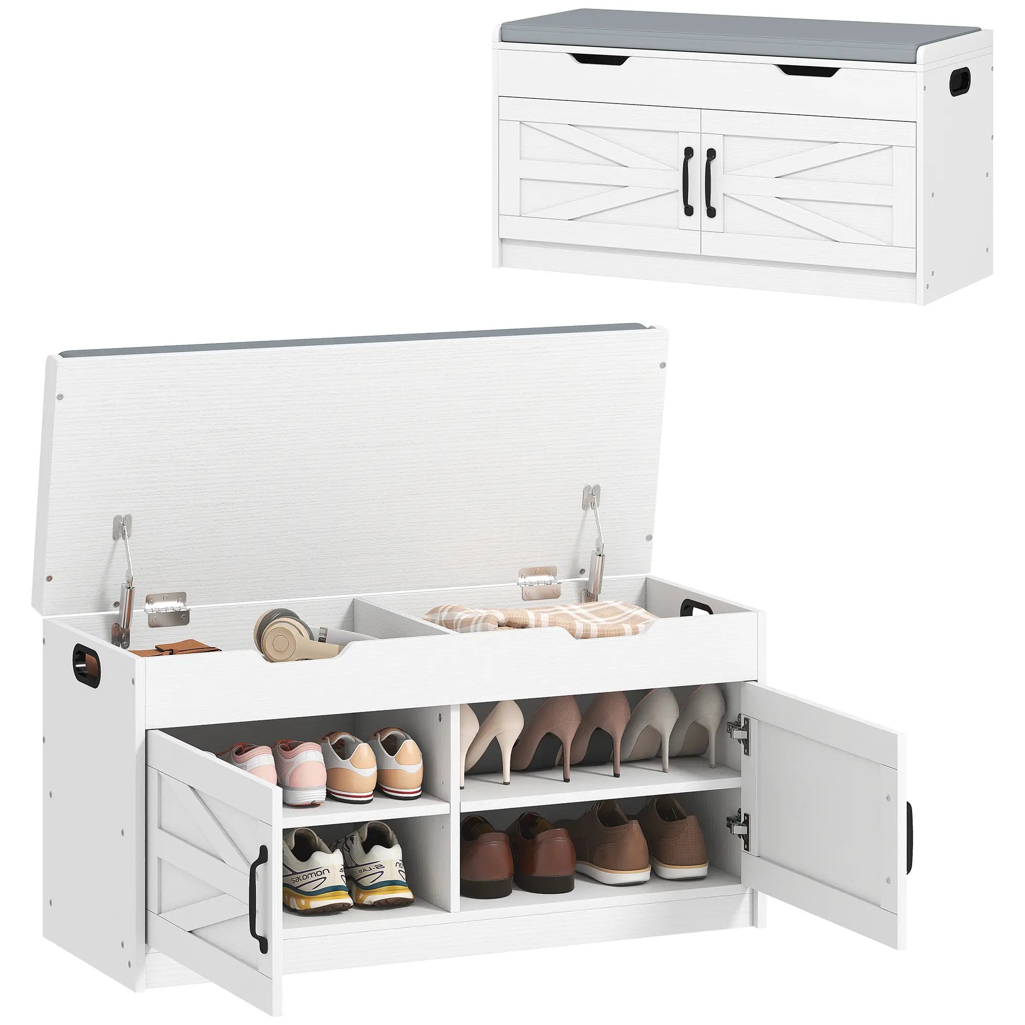 Shoe Storage Bench, 2-Tier Cabinet, Flip-Top, Padded Cushion, White Shoe Storage Cabinets & Racks at Gallery Canada
