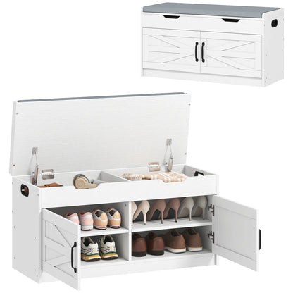 Shoe Storage Bench, 2-Tier Cabinet, Flip-Top, Padded Cushion, White Shoe Storage Cabinets & Racks at Gallery Canada
