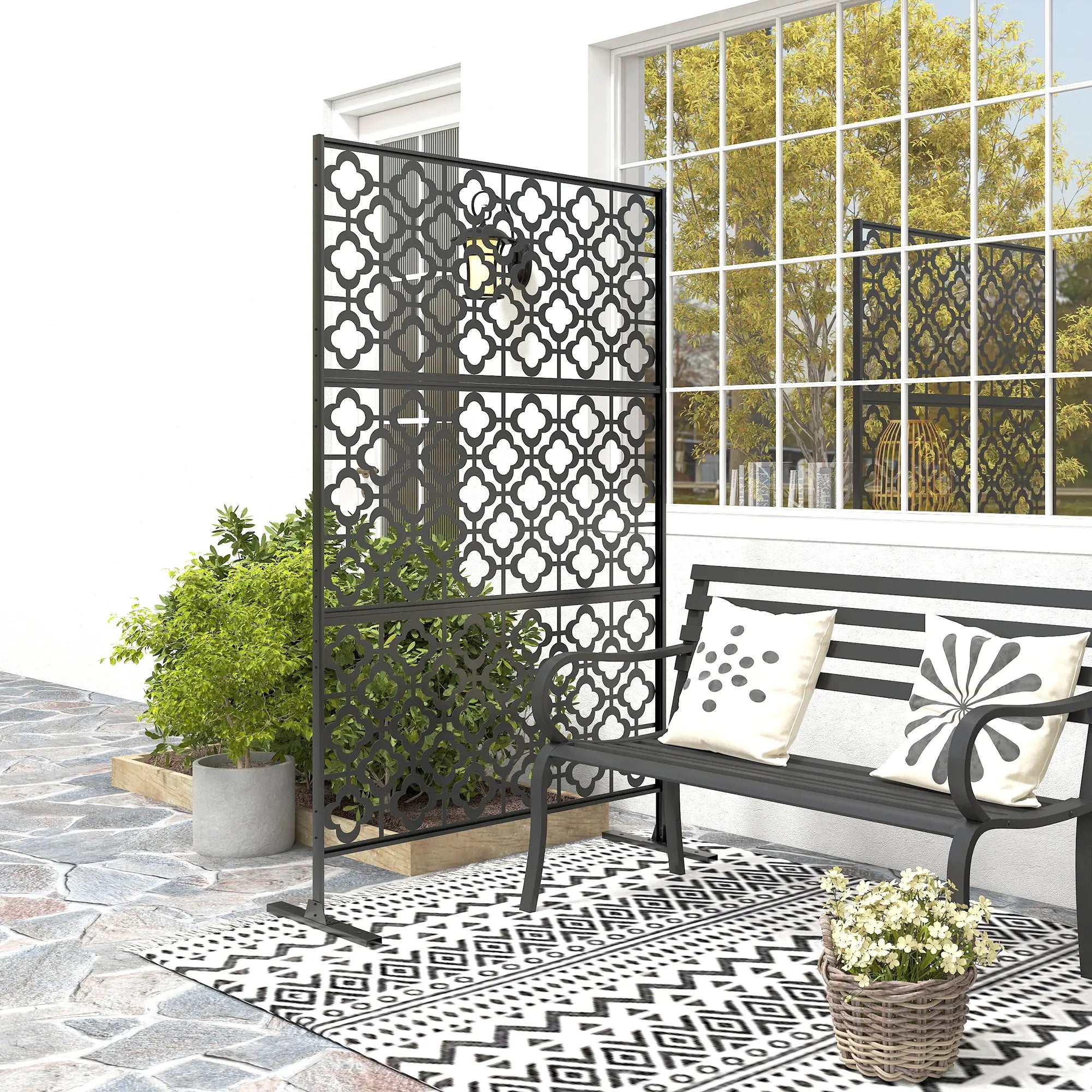 Metal Outdoor Privacy Screen, Freestanding Divider, 78