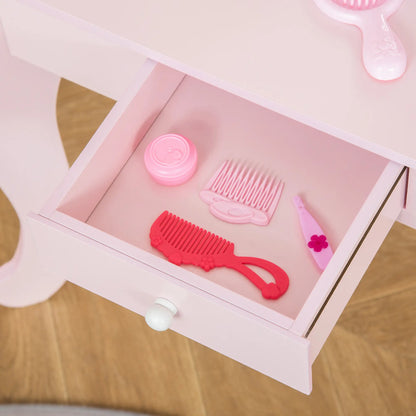 Kids Vanity Set with Mirror, Stool, Drawer, 3-6 Years, Pink Toy Vanity at Gallery Canada