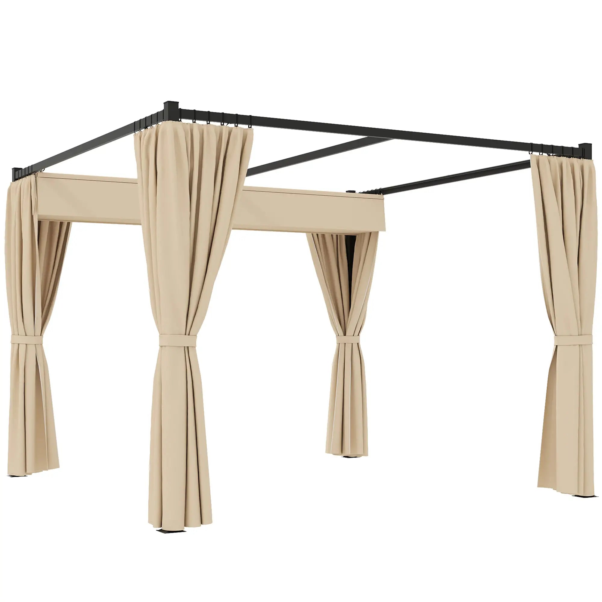 10' x 10' Retractable Pergola, Garden Gazebo with Curtains, Beige Pergolas at Gallery Canada