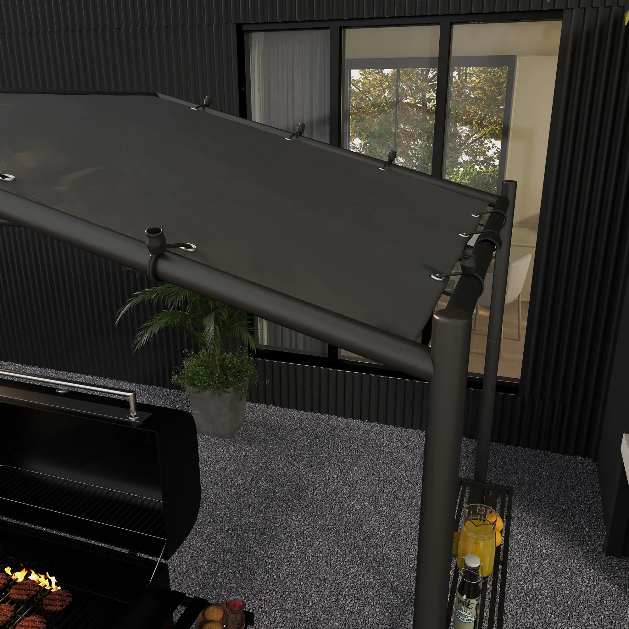 9' x 5' BBQ Grill Gazebo Tent, Steel Frame With Serving Shelves, Dark Grey BBQ Grill Gazebos at Gallery Canada
