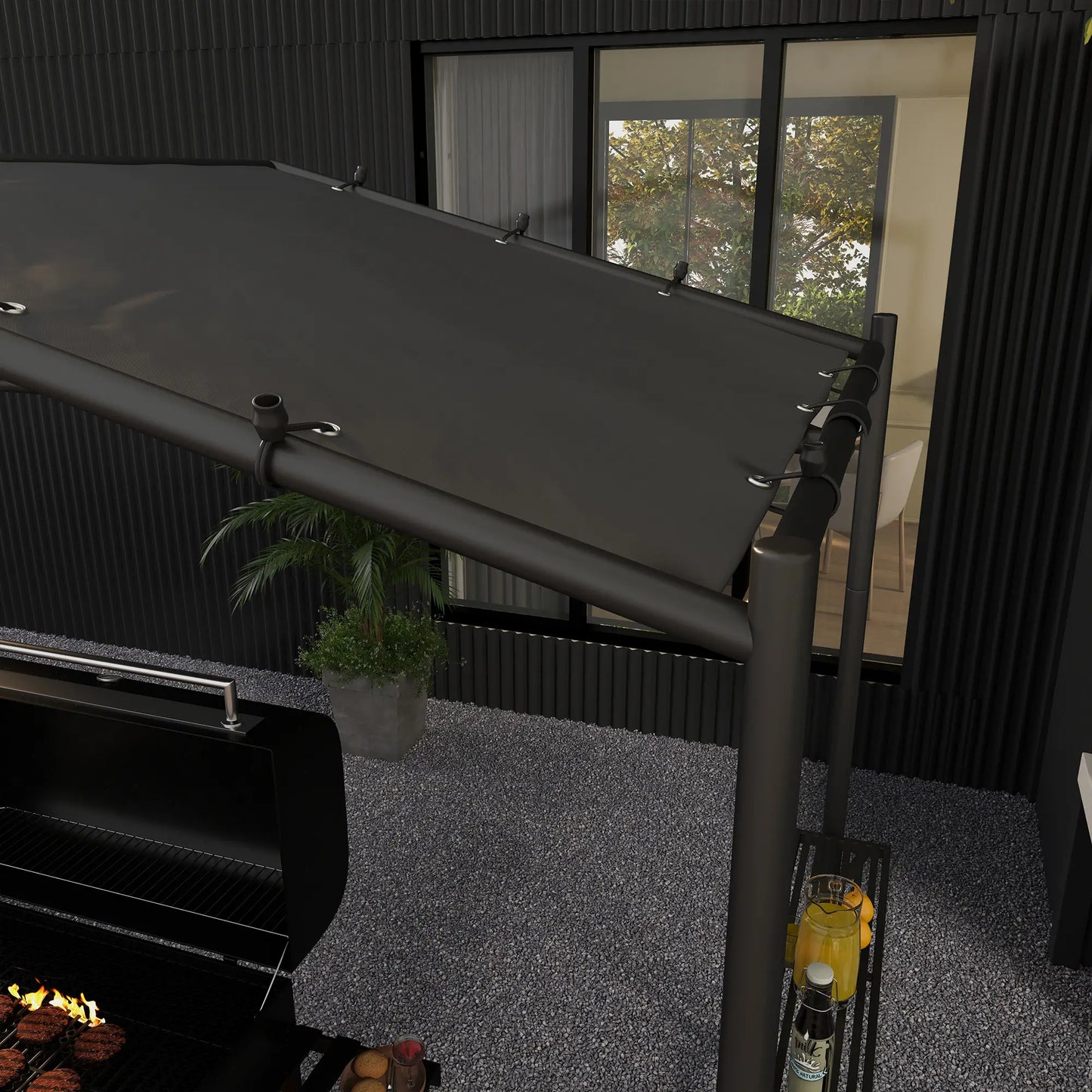 9' x 5' BBQ Grill Gazebo Tent, Steel Frame With Serving Shelves, Dark Grey BBQ Grill Gazebos at Gallery Canada