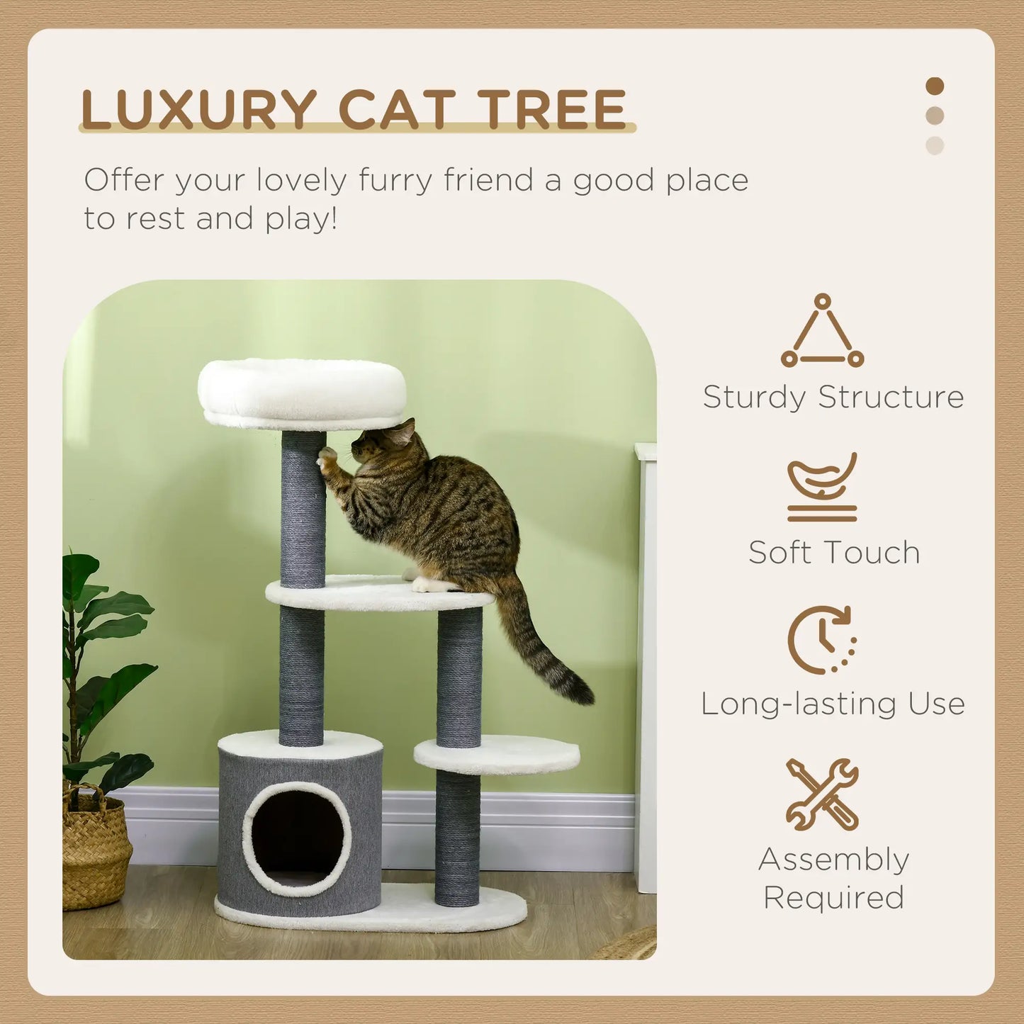 39" Cat Tree Tower, Multi-Level Activity Centre, Scratching Posts, White Cat Trees at Gallery Canada