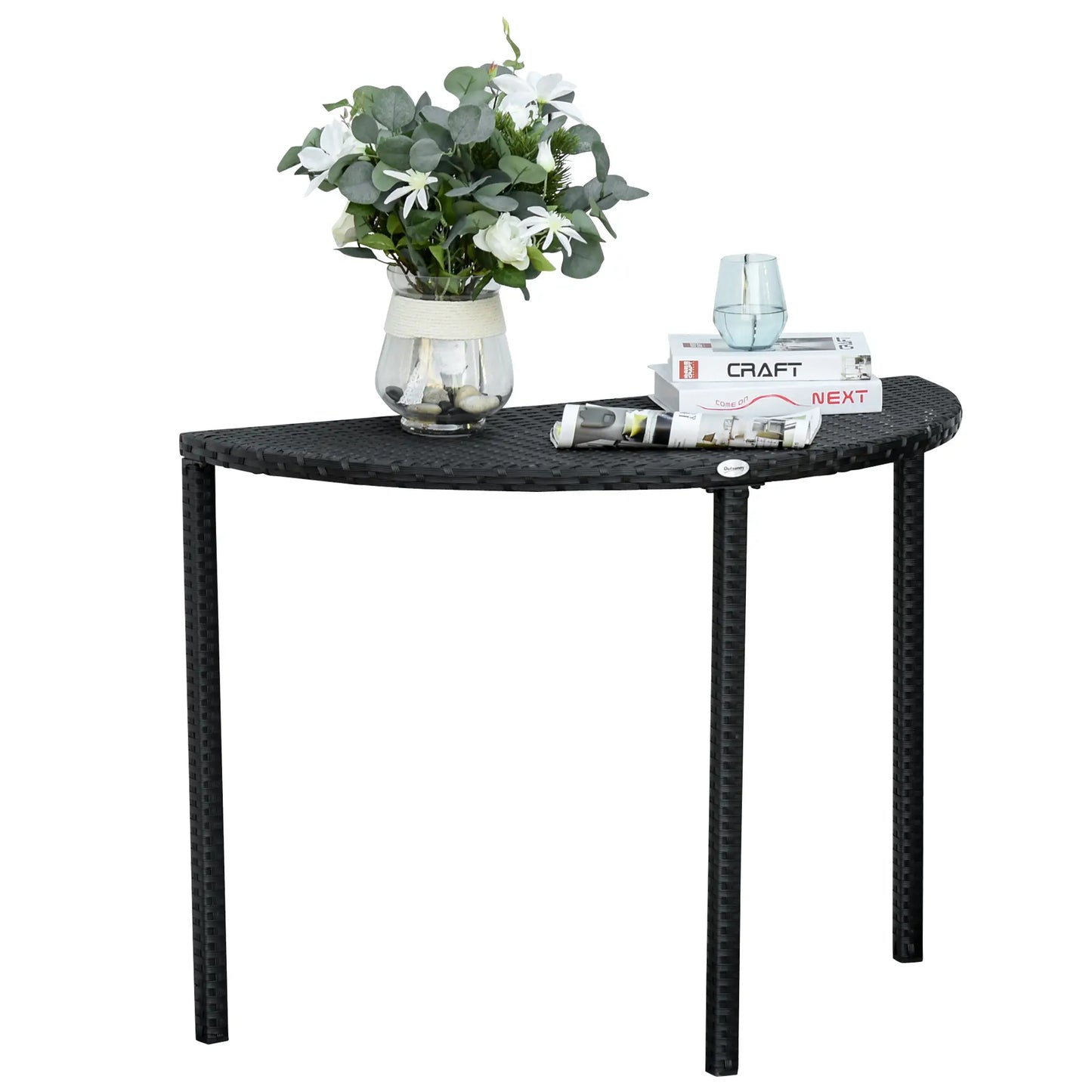 Half Round Side Table, PE Rattan Coffee Table, Black Patio Side Tables at Gallery Canada