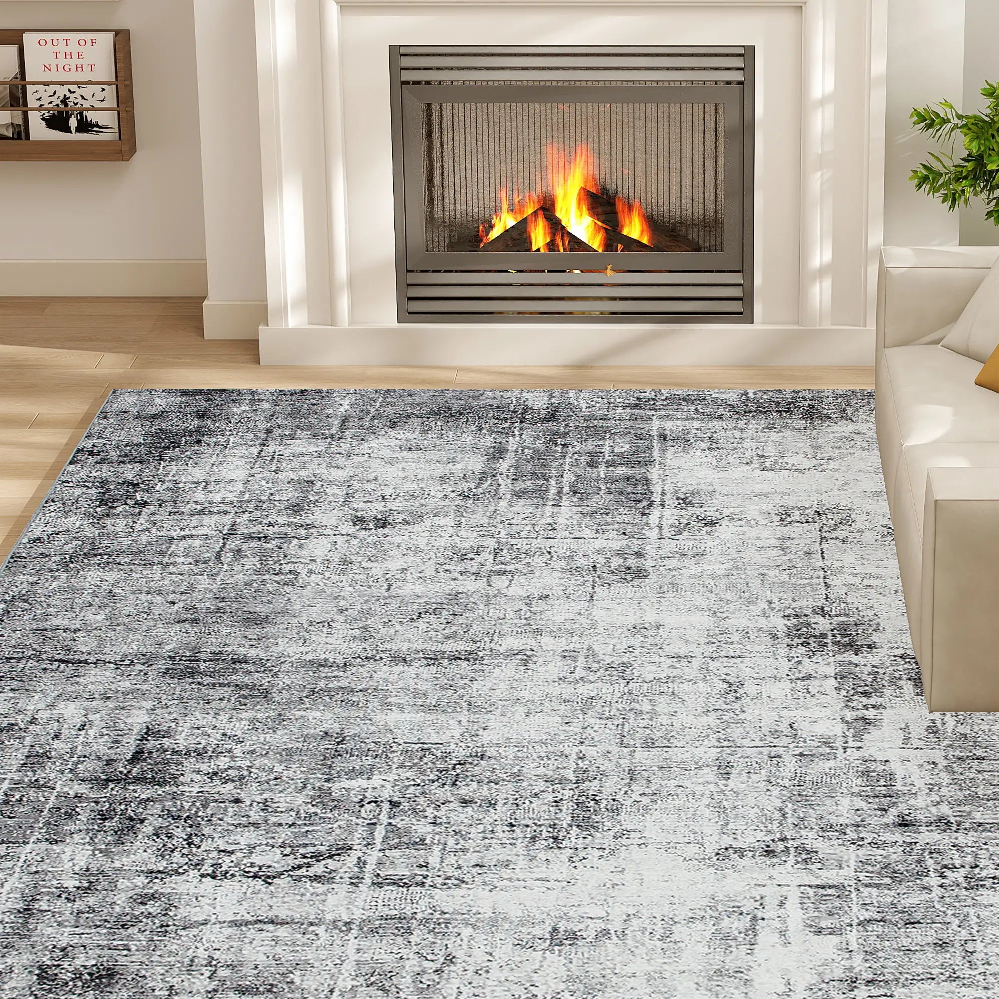 Modern Abstract Area Rug 9x12, Machine Washable, Non-Slip, Grey Living Room Furniture at Gallery Canada