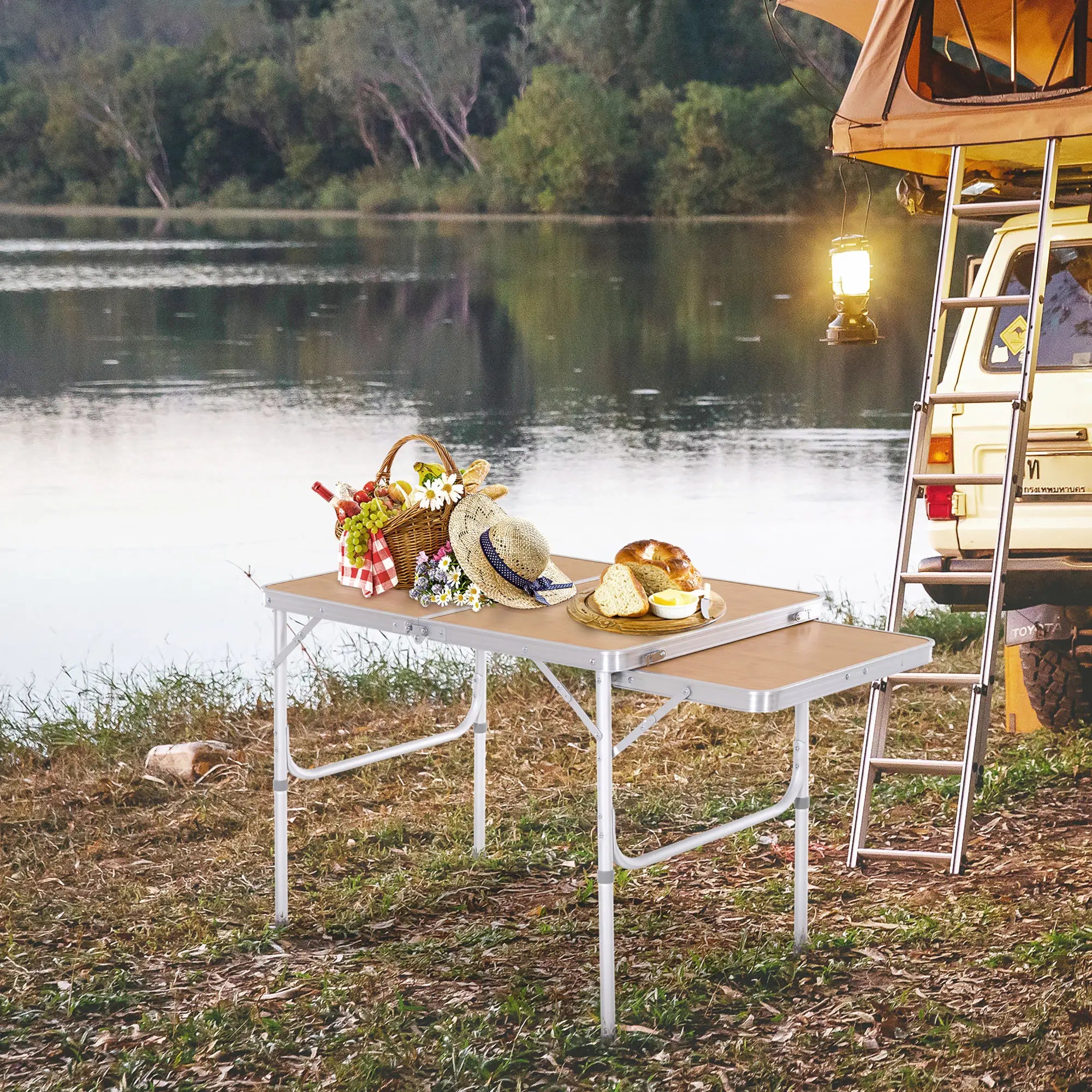 3ft Aluminum Folding Picnic Table, Portable Outdoor, 2 Adjustable Height Picnic Tables & Camping Chairs at Gallery Canada