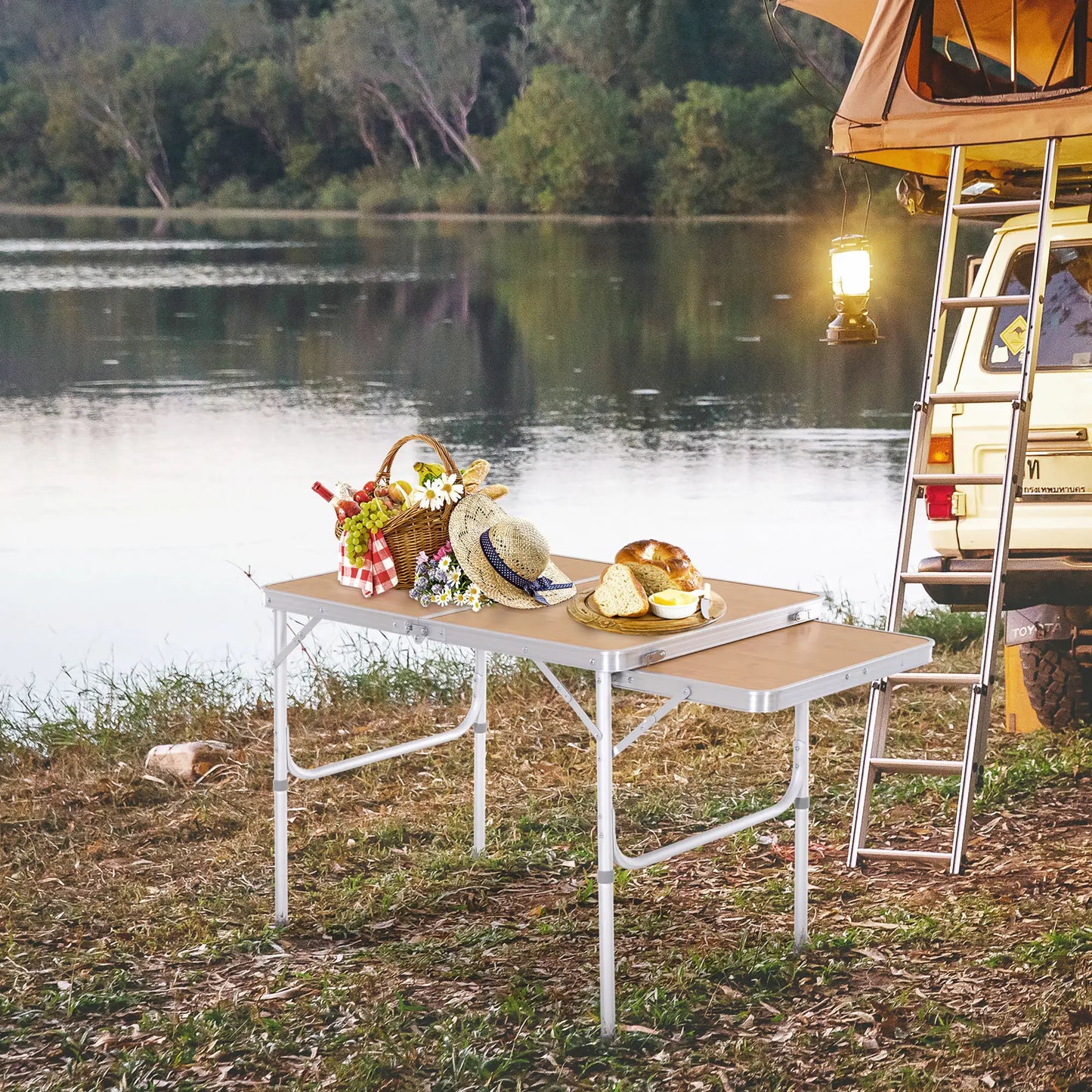 3ft Aluminum Folding Picnic Table, Portable Outdoor, 2 Adjustable Height Picnic Tables & Camping Chairs at Gallery Canada