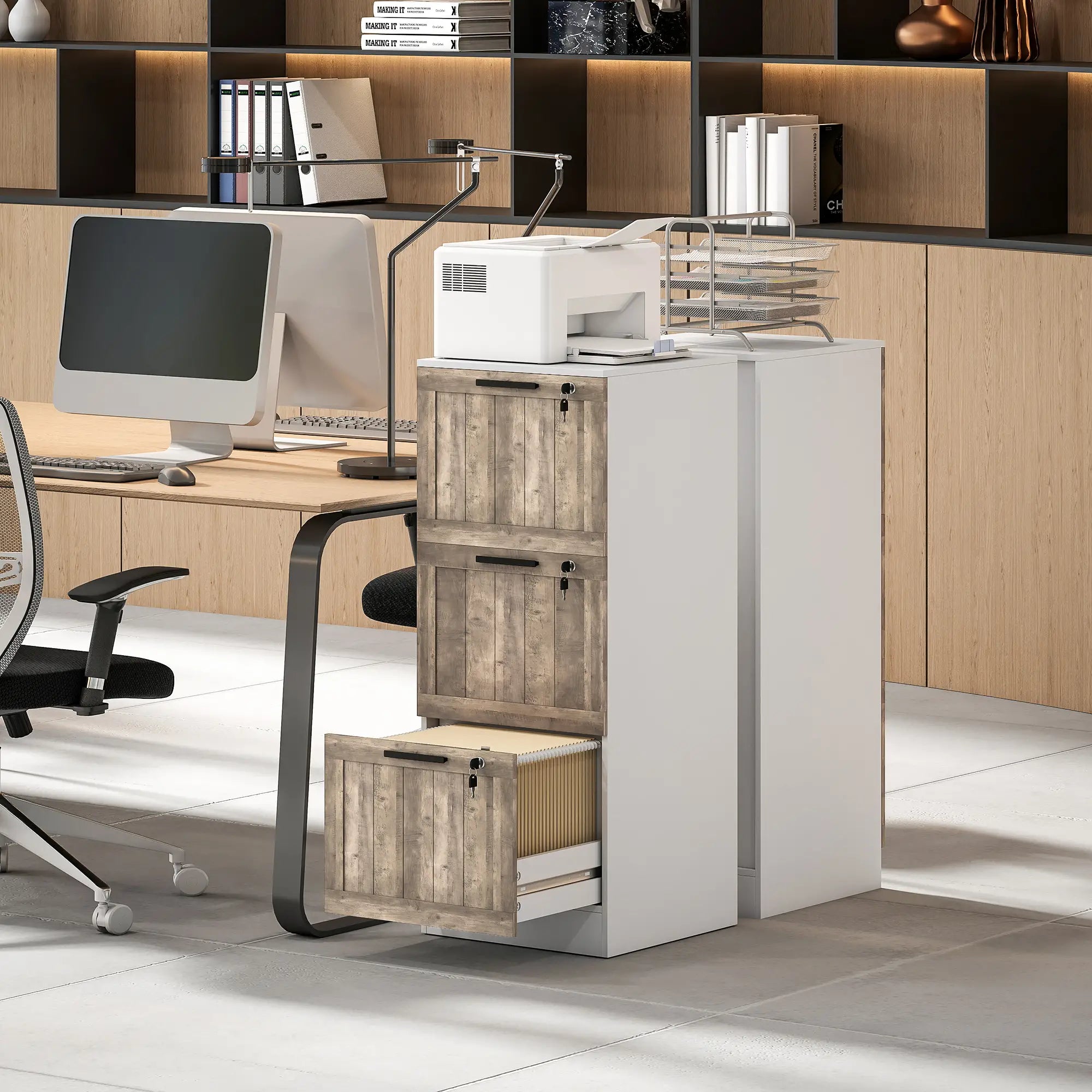 3 Drawer Filing Cabinet, Farmhouse Style, Adjustable Hanging Rails, A4 Letter Size, White Office Cabinets & Cupboards at Gallery Canada