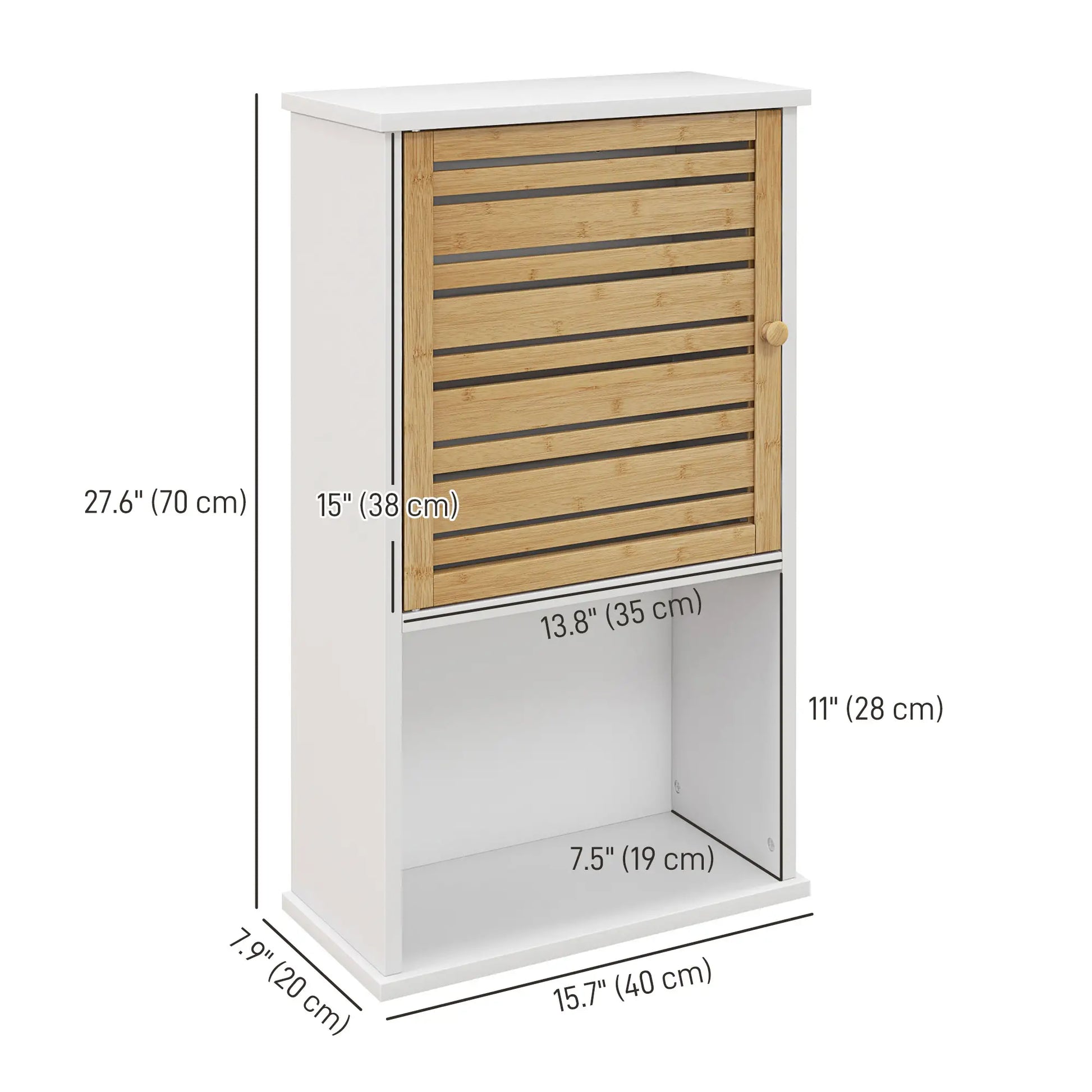 Wall Mounted Bathroom Cabinet, Bamboo Slat Door, Adjustable Shelf, White Wall Mounted Cabinets at Gallery Canada