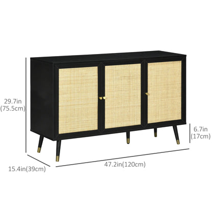 Kitchen Sideboard Cabinet, Boho Storage Cabinet with Shelves, Wood Legs, Decorative Rattan Doors, Black Bar Cabinets at Gallery Canada