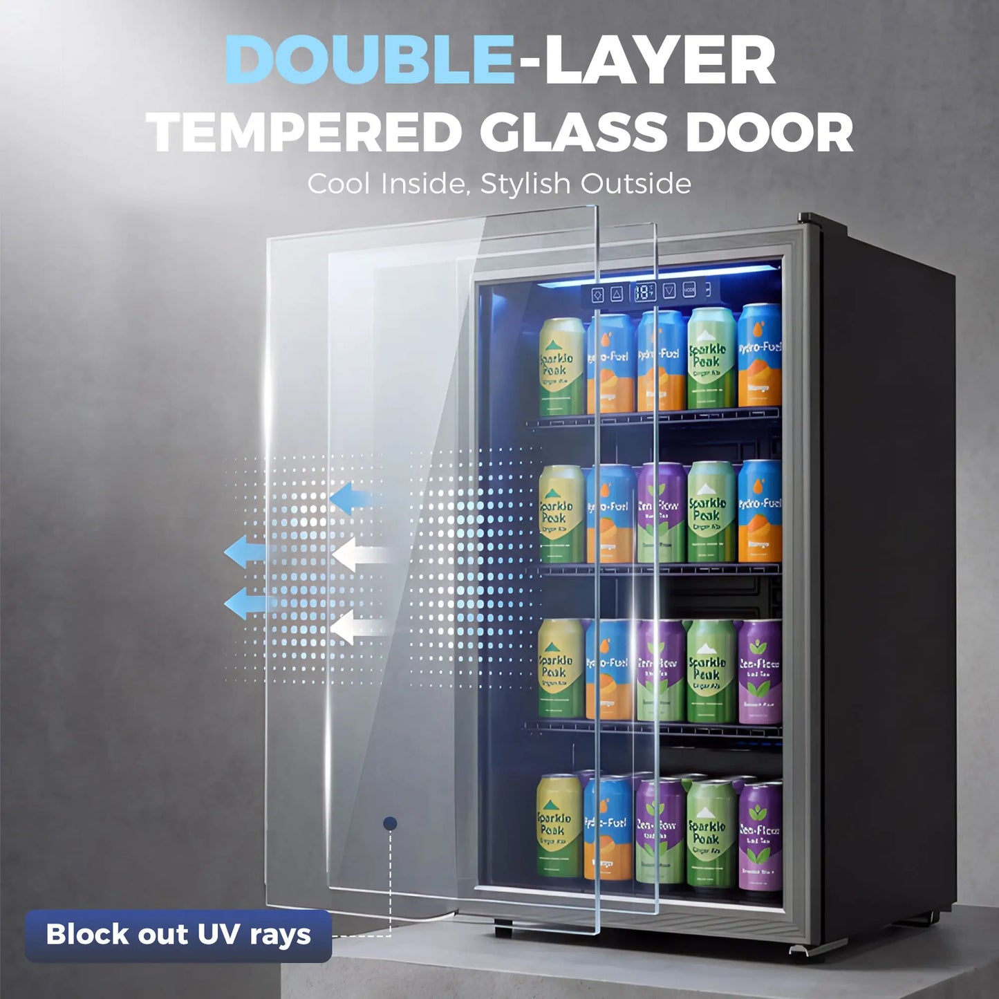 3.2 Cu.Ft Beverage Refrigerator, 139 Can Beverage Fridge Cooler with Double-Layer Glass Door Small Kitchen Appliances at Gallery Canada