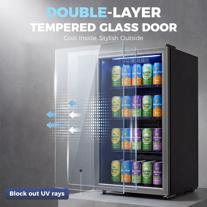 3.2 Cu.Ft Beverage Refrigerator, 139 Can Beverage Fridge Cooler with Double-Layer Glass Door Small Kitchen Appliances at Gallery Canada