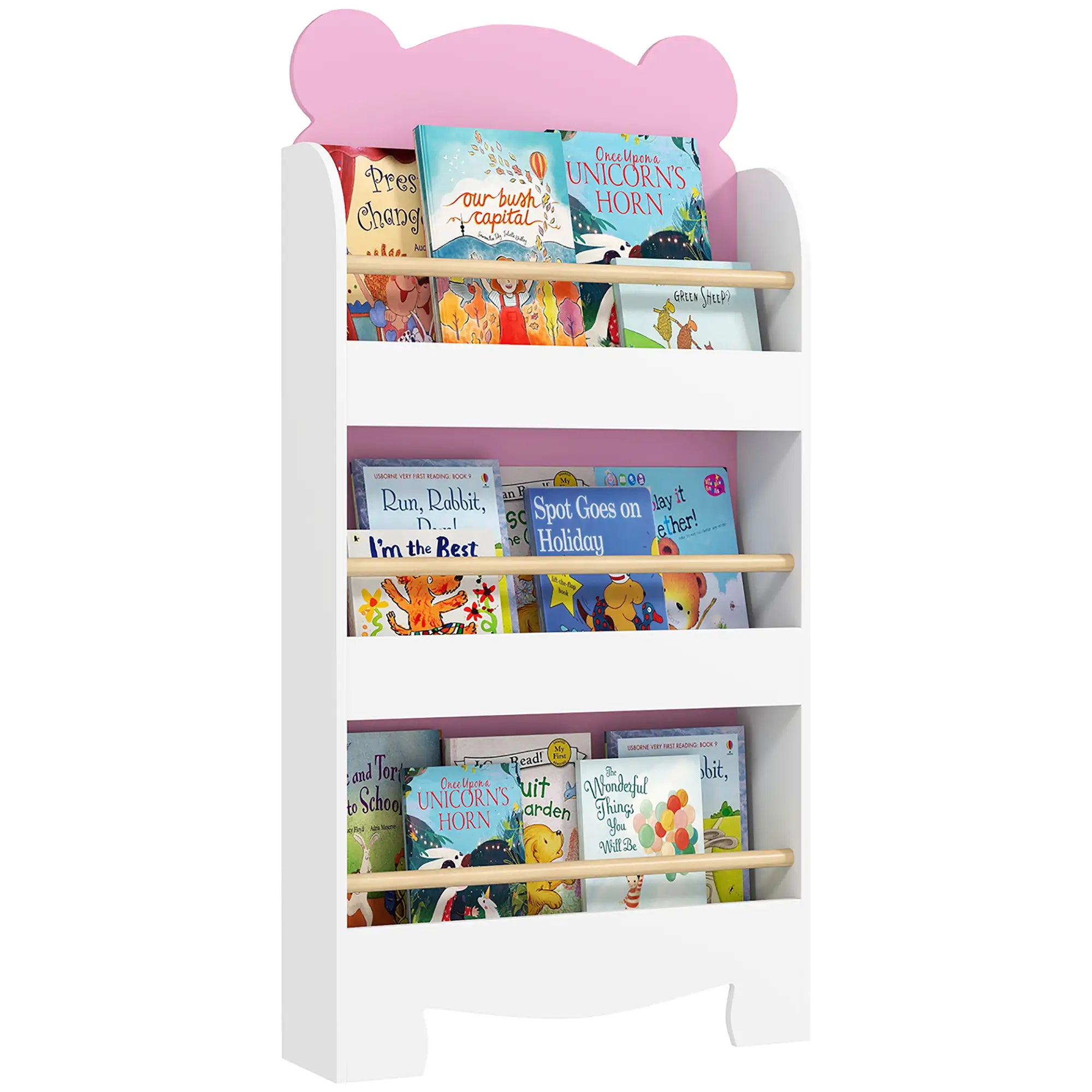 3-Tier Bear Theme Kids Bookshelf, Anti-Tip, 36.6L x 11.8W x 35.4H Inches, Pink Baby & Kids Storage at Gallery Canada