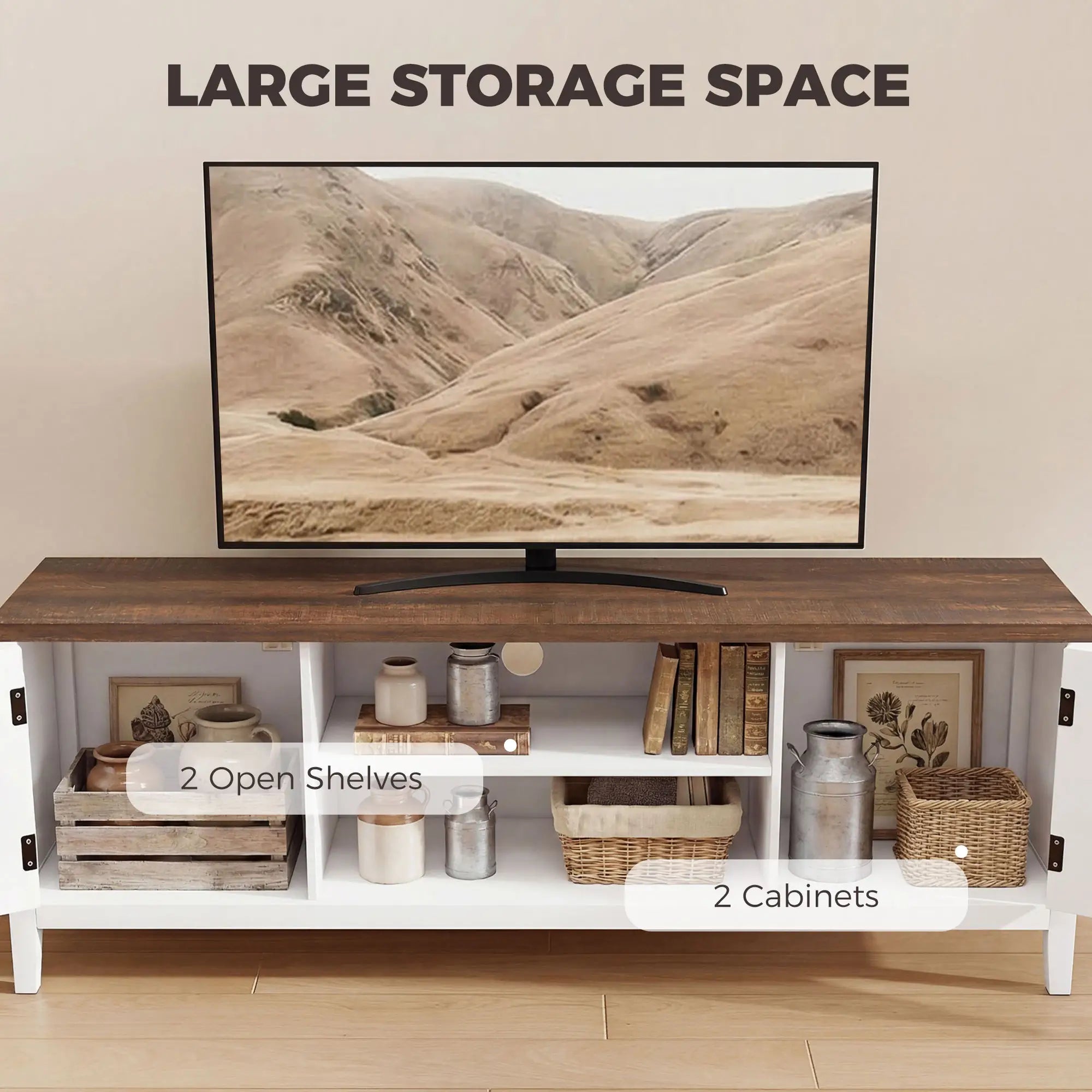 TV Stand For 42 Inch TVs, 2 Shelves 2 Cabinets, White Brown TV Stands at Gallery Canada