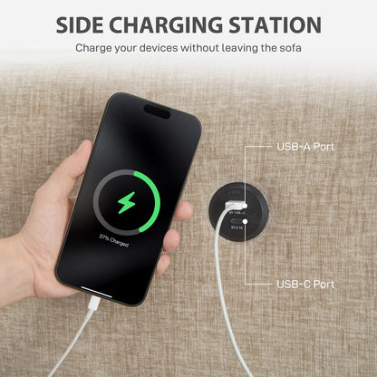 3 Seater Sofa with USB Ports, Cup Holders, Chenille Upholstery, Light Brown 3-Seater Sofas at Gallery Canada