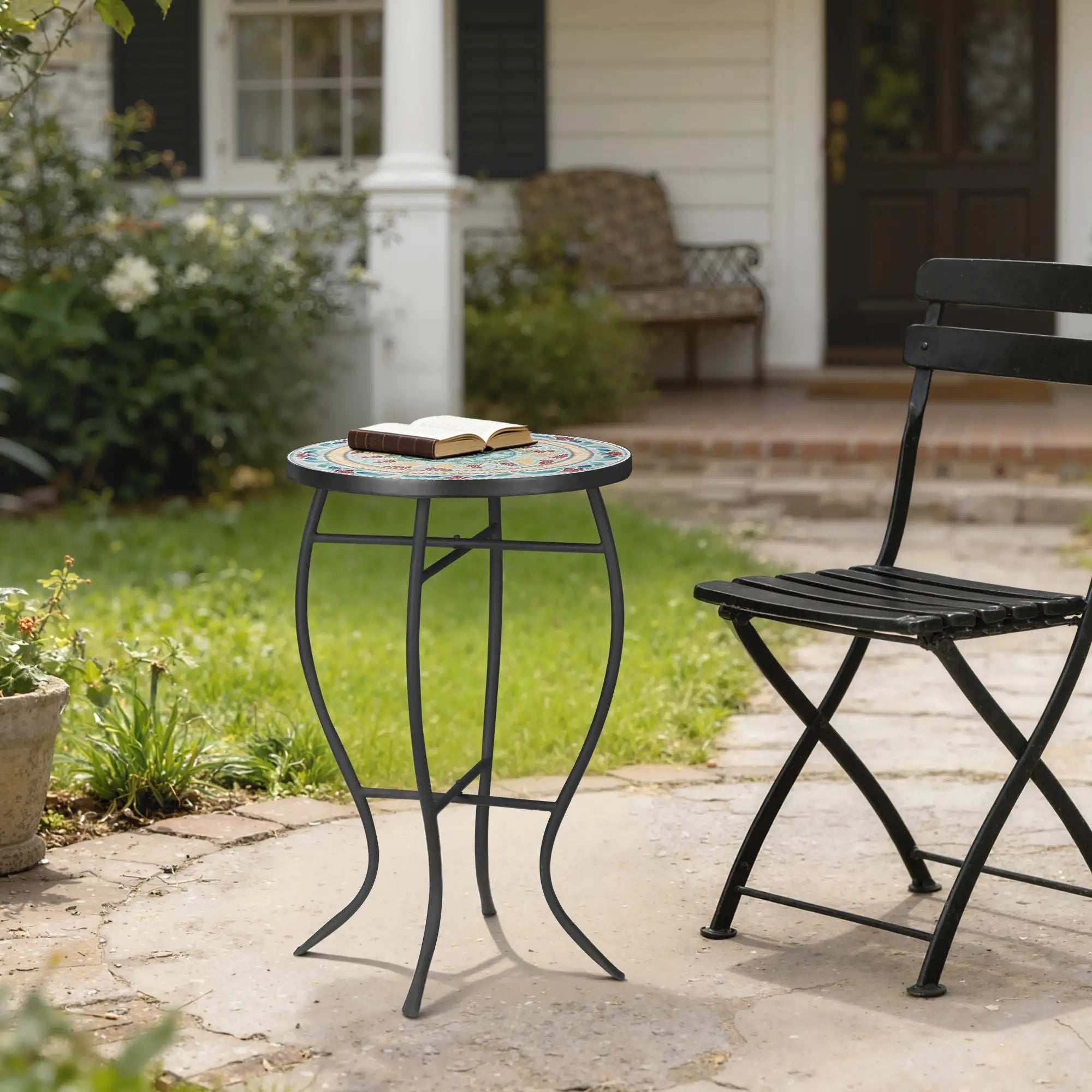 Round Mosaic Patio Table, Metal Frame, Outdoor Garden Furniture, Multicolor Patio Side Tables at Gallery Canada